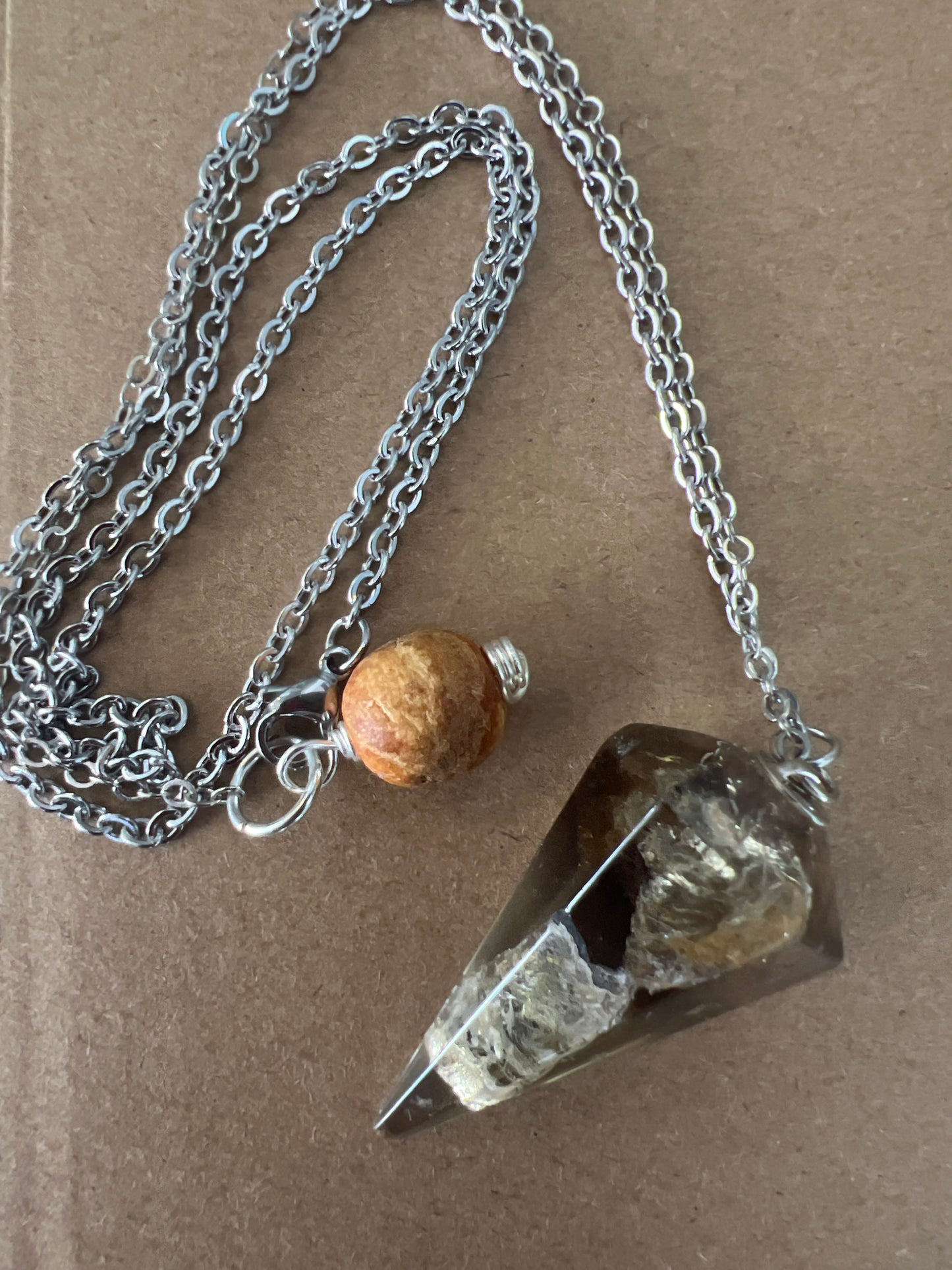 Necklace : Citrine Pendulum Pendant with Palo Santo Bead : Mixed Metal