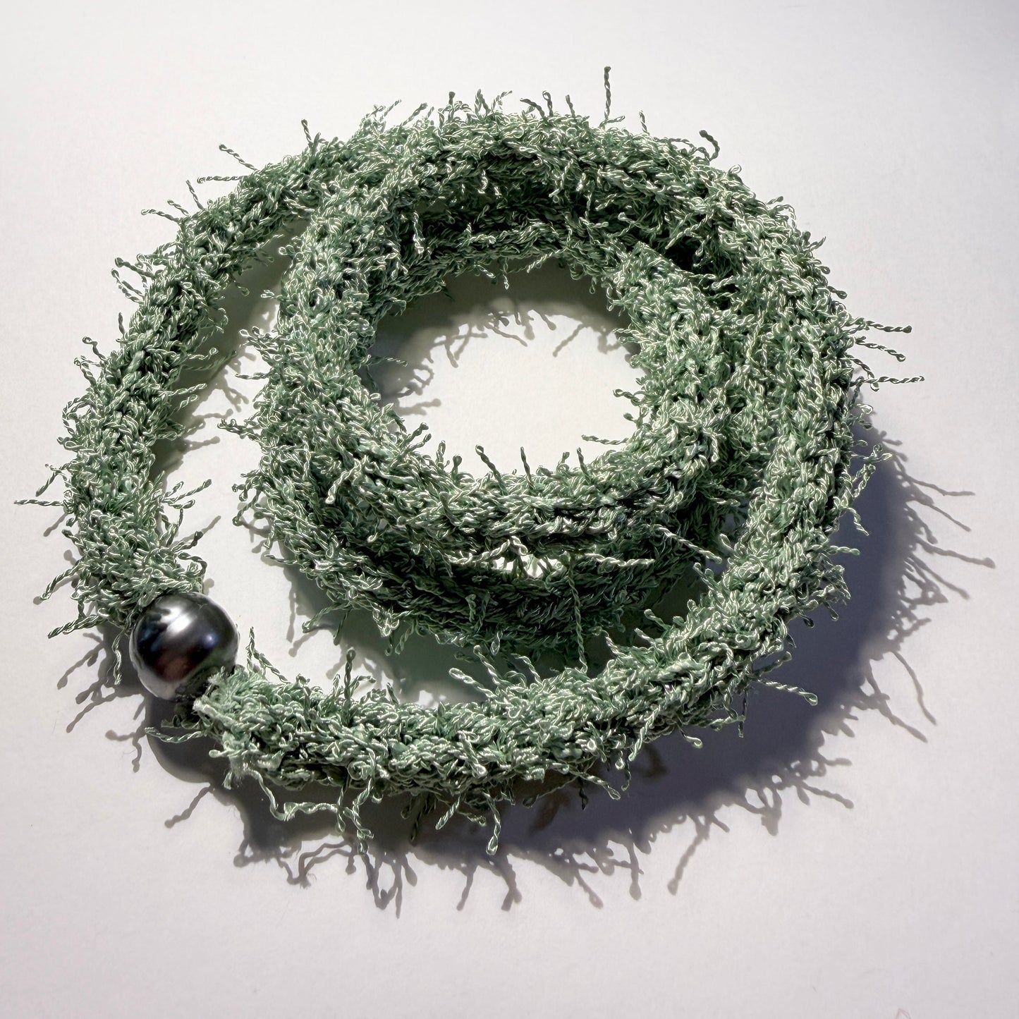 Necklace : 21" and 27" Fuzzy Woven Textile with 11mm Tahitian Pearl