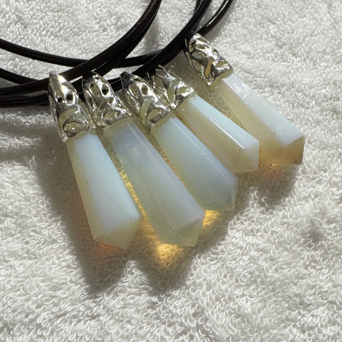 Necklace : Opalite Pendant on Brown Leather