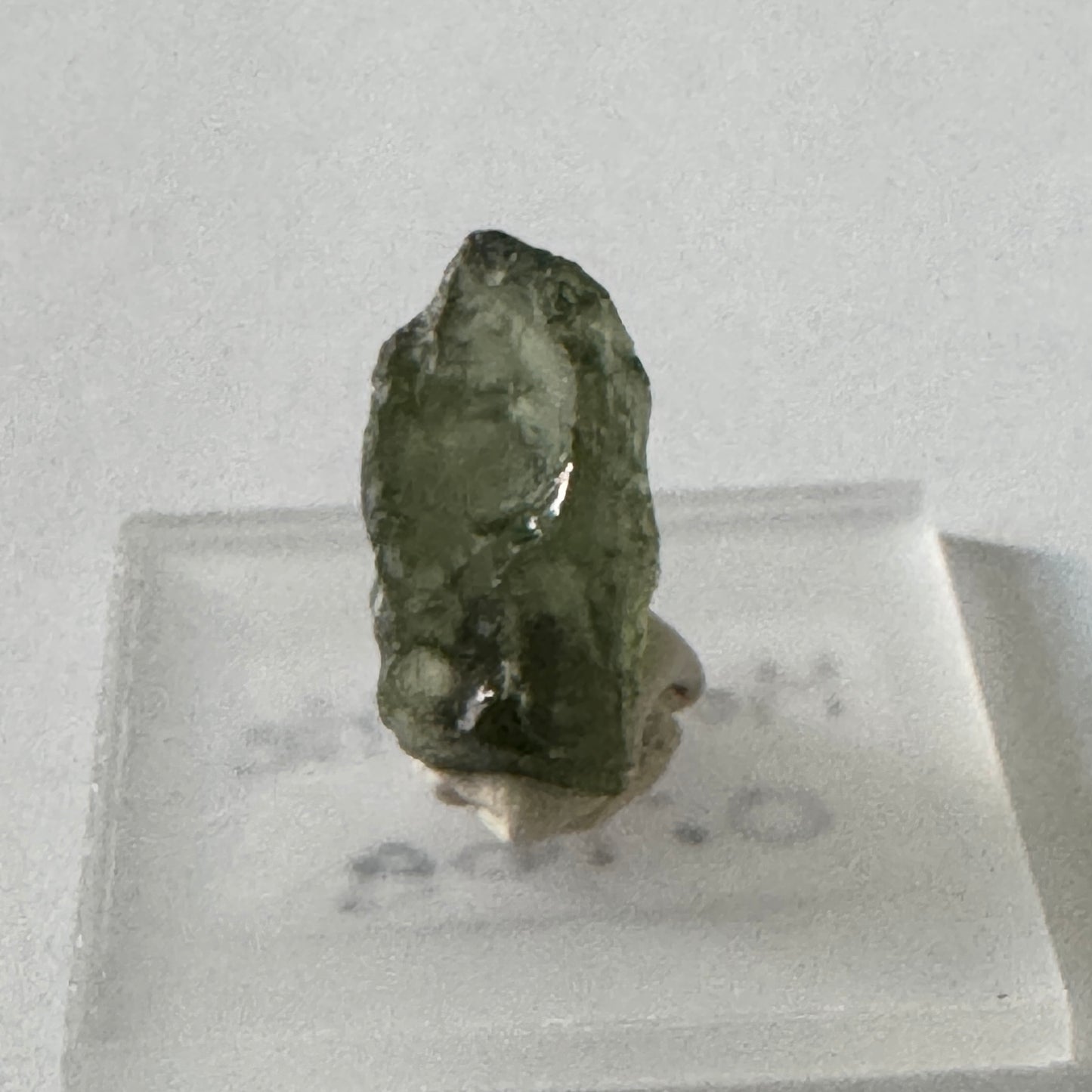 Rough : Mounted : Moldavite, less than 1 gram