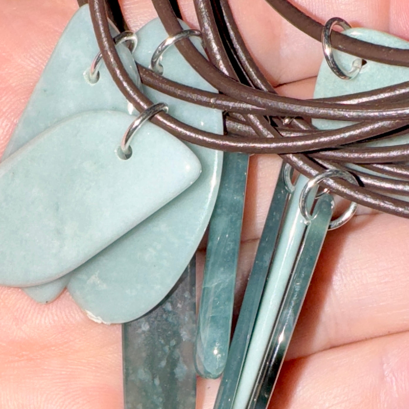 Necklace : Guatemalan Blue Jade Pendant and ~19" Brown Leather Necklace
