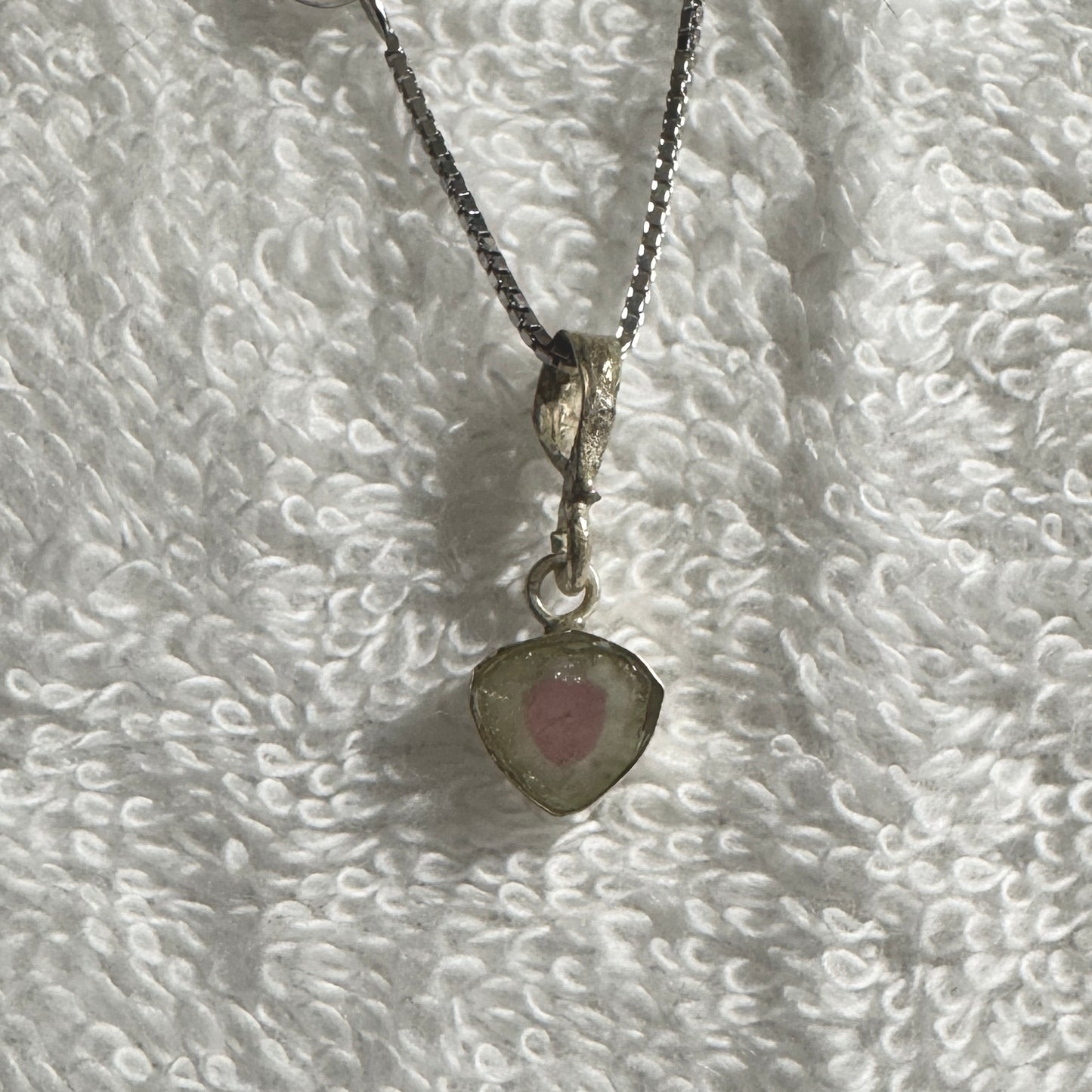 Necklace : 7mm/8mm Watermelon Tourmaline Pendant and 15" Sterling Chain