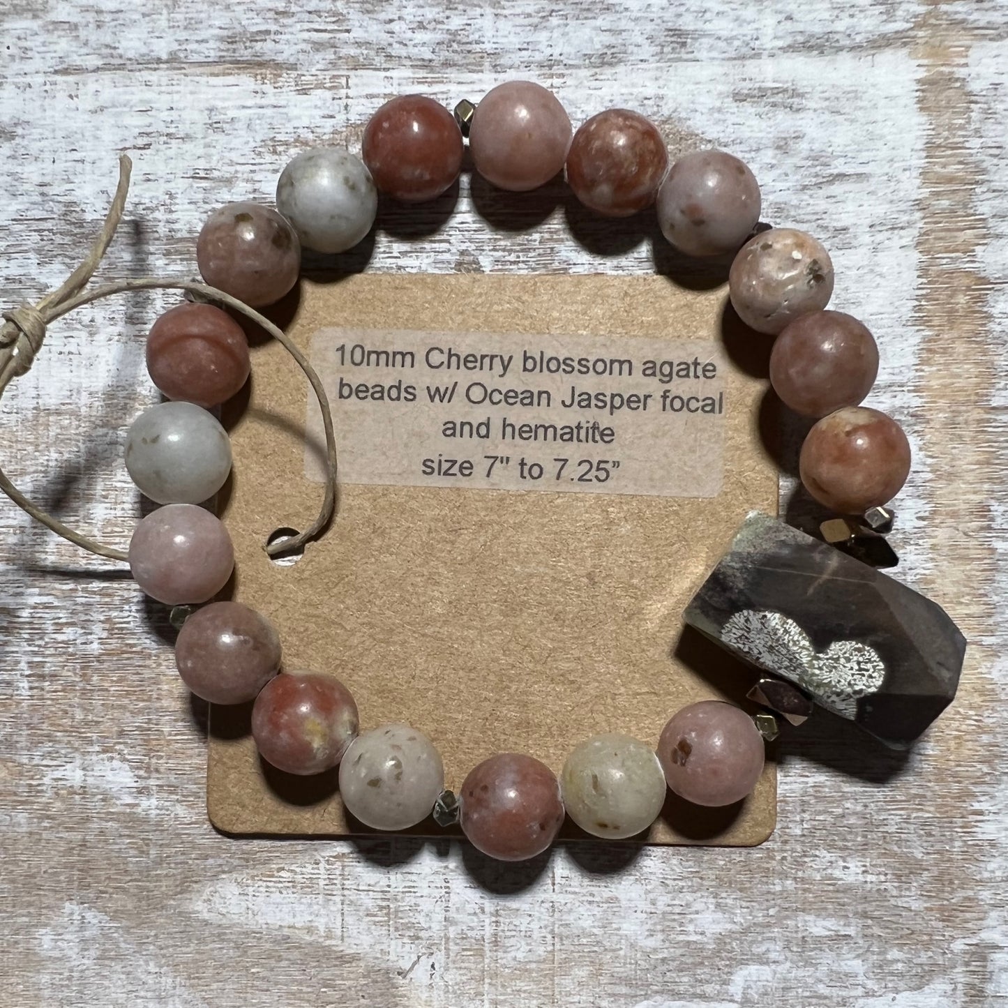 Bracelet : 10mm Cherry Blossom Agate, 7" to 7¼"