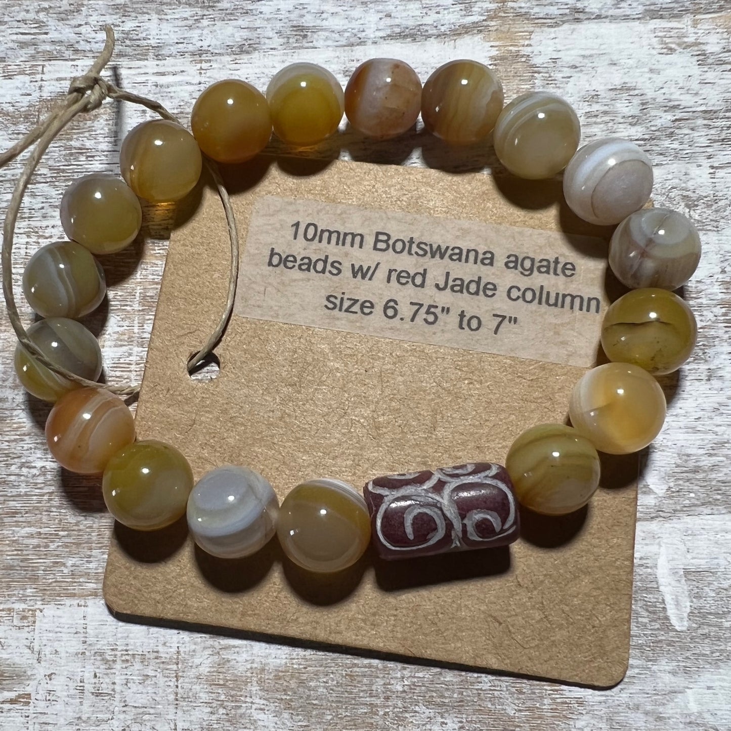 Bracelet : 10mm Botswana Agate with Red Jade Focal