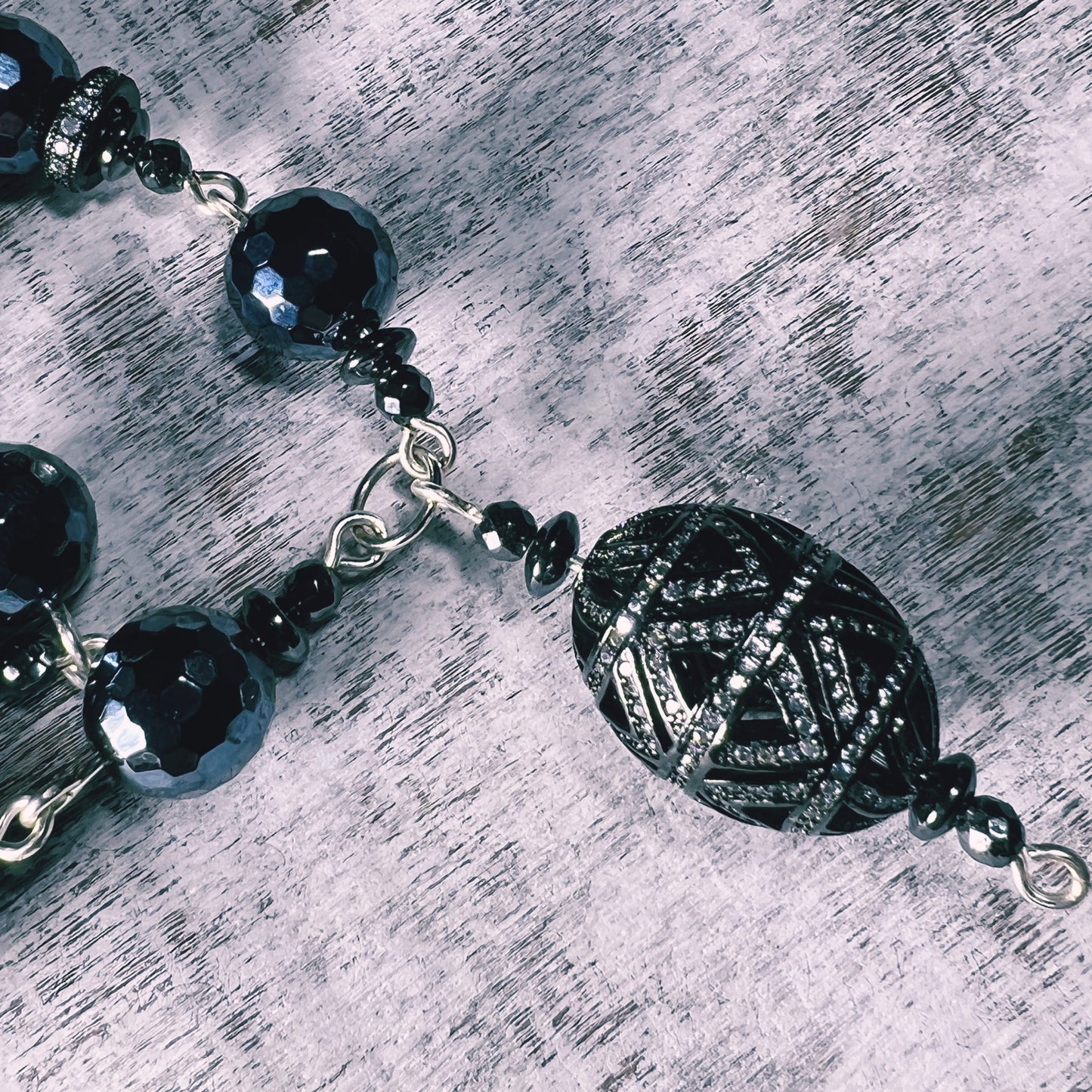 Necklace : 35" Faceted Hematite necklace