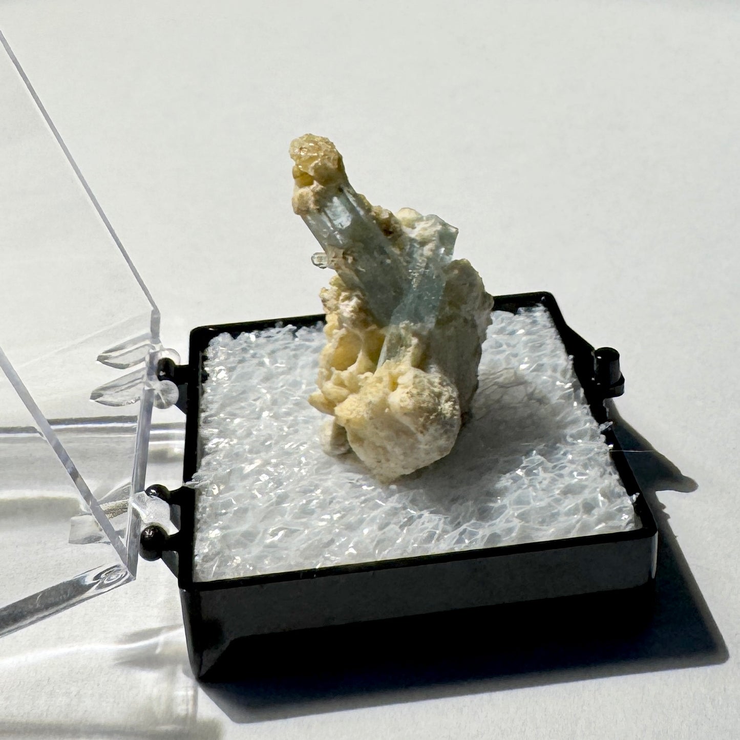 Crystal : Mounted : Natural Aquamarine, Feldspar, hyalite UV opal specimen from Namibia, 3g