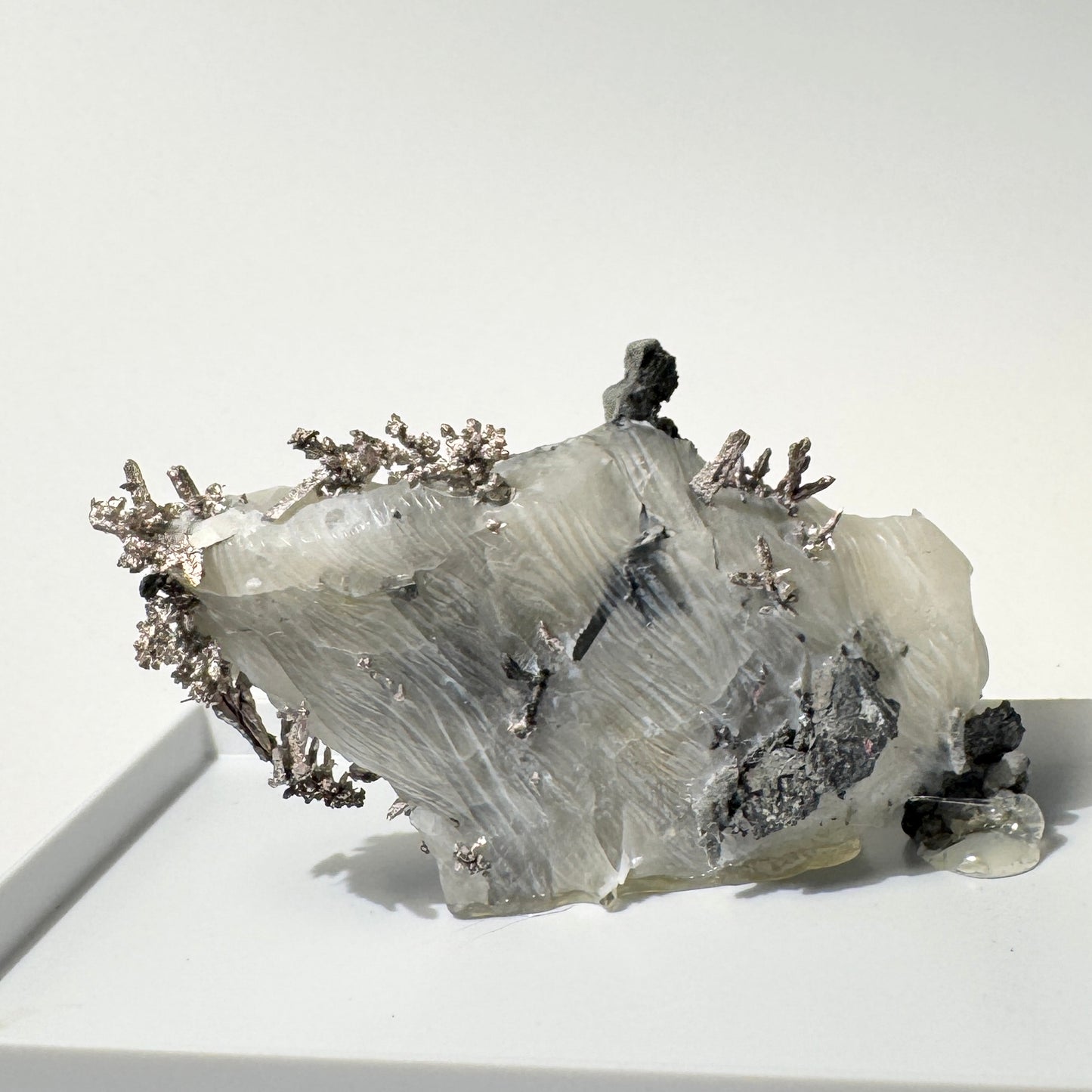 Crystal : Mounted : Native Silver on Calcite and Grey Matrix Display Specimen