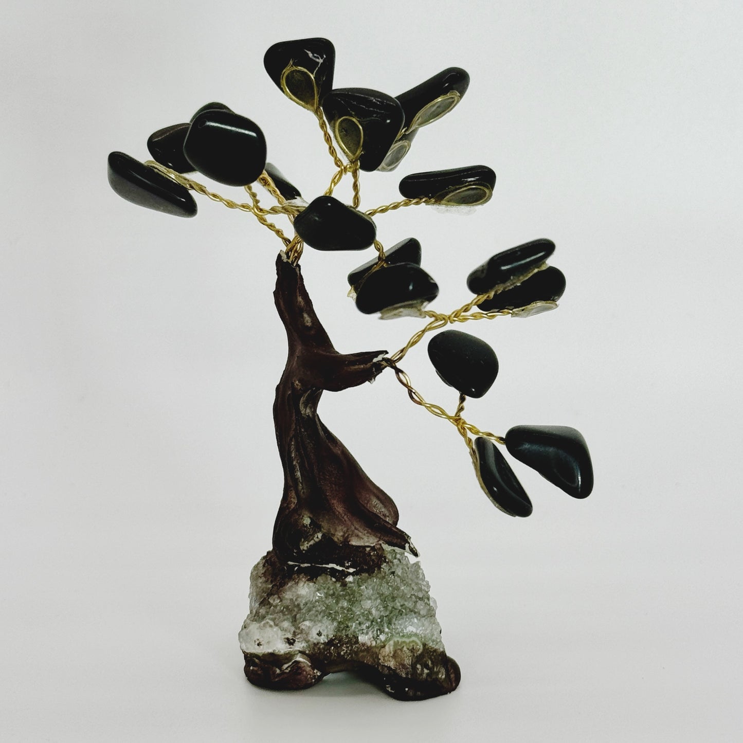 Tree : Black Tourmaline on Amethyst base, 4"