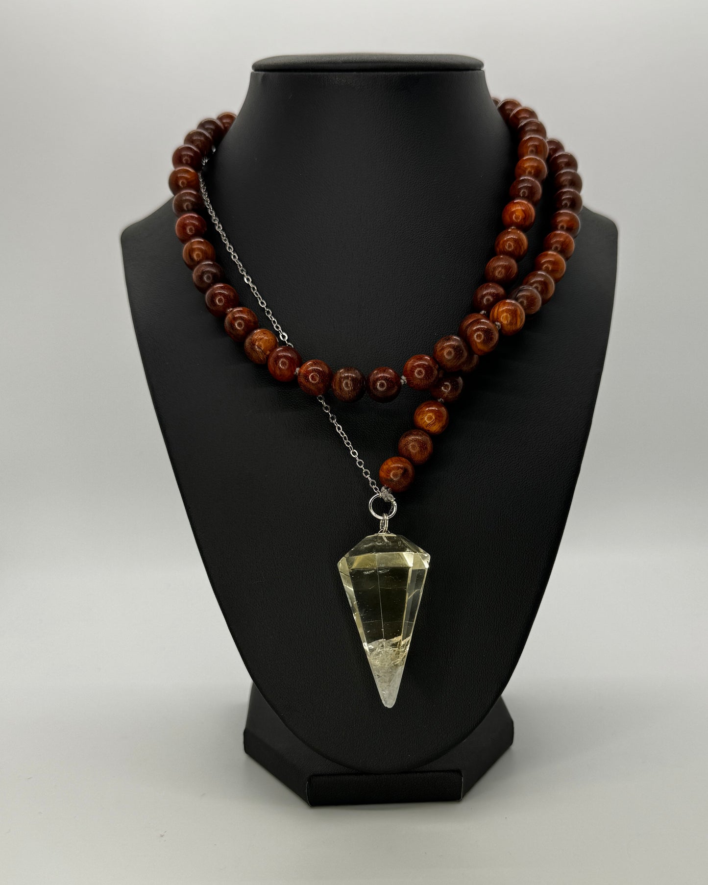 Necklace : 33" Red Sandalwood and Citrine Pendulum