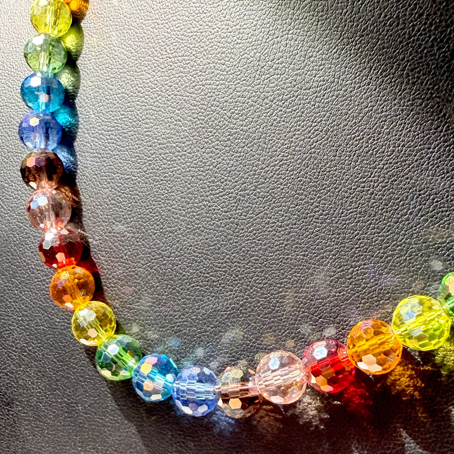Necklace : 19” 8mm Clear Chakra Beads, Sterling Silver Wire and Clasp