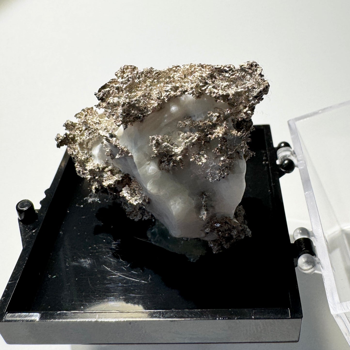 Crystal : Mounted : Native Silver on Calcite Display Specimen