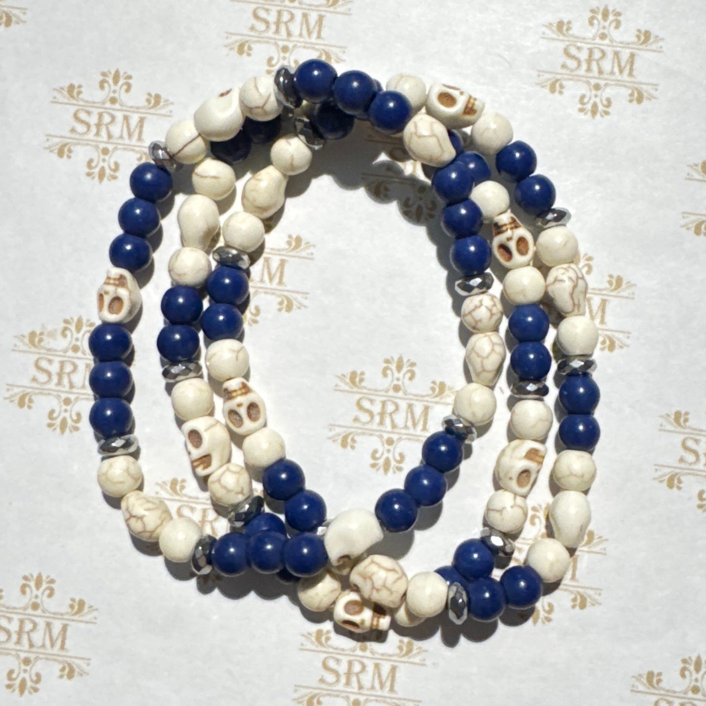 Bracelet : 6mm Skull and Beads, Set of 3, 6¾"