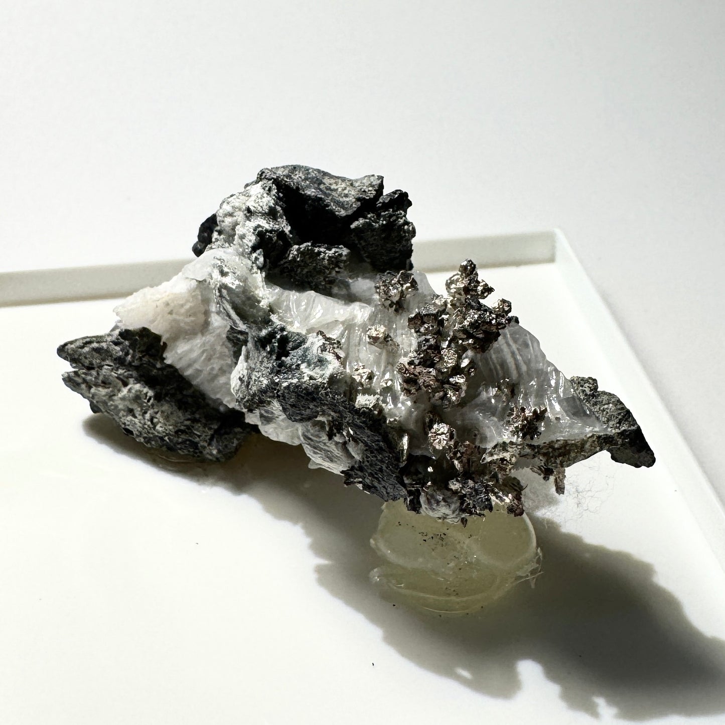 Crystal : Mounted : Native Silver on Calcite Display Specimen