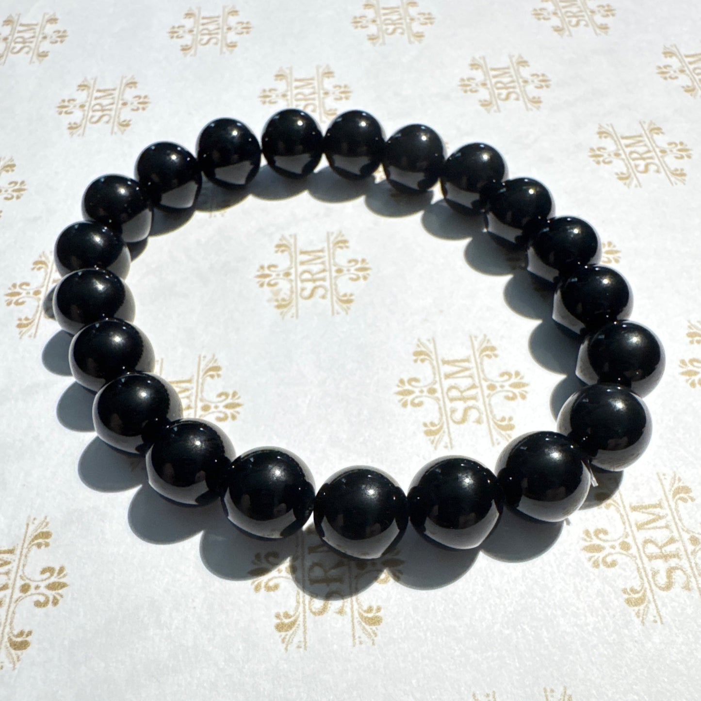 Bracelet : 10mm polished Black Tourmaline, 6.3", 6.5", 7"