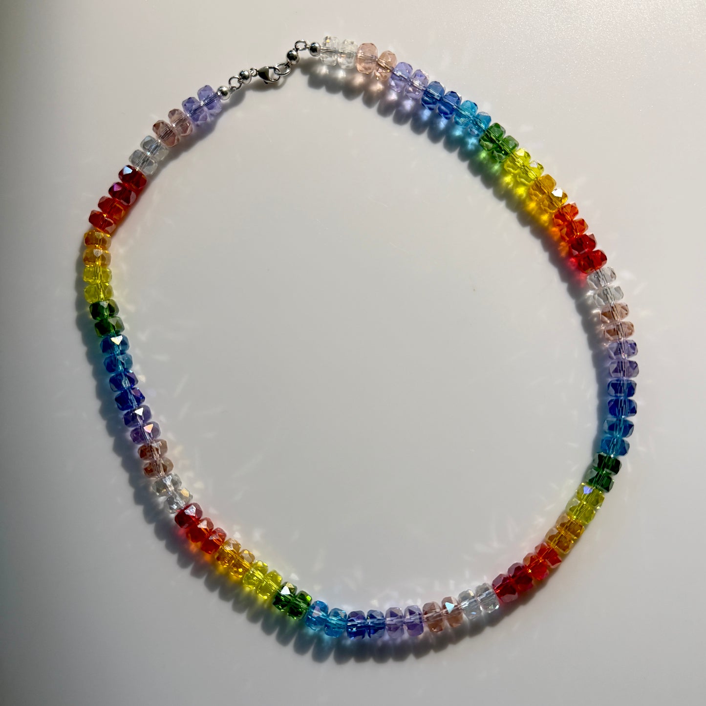 Necklace : 19” Clear Chakra Rondelles, Sterling Silver Wire and Clasp