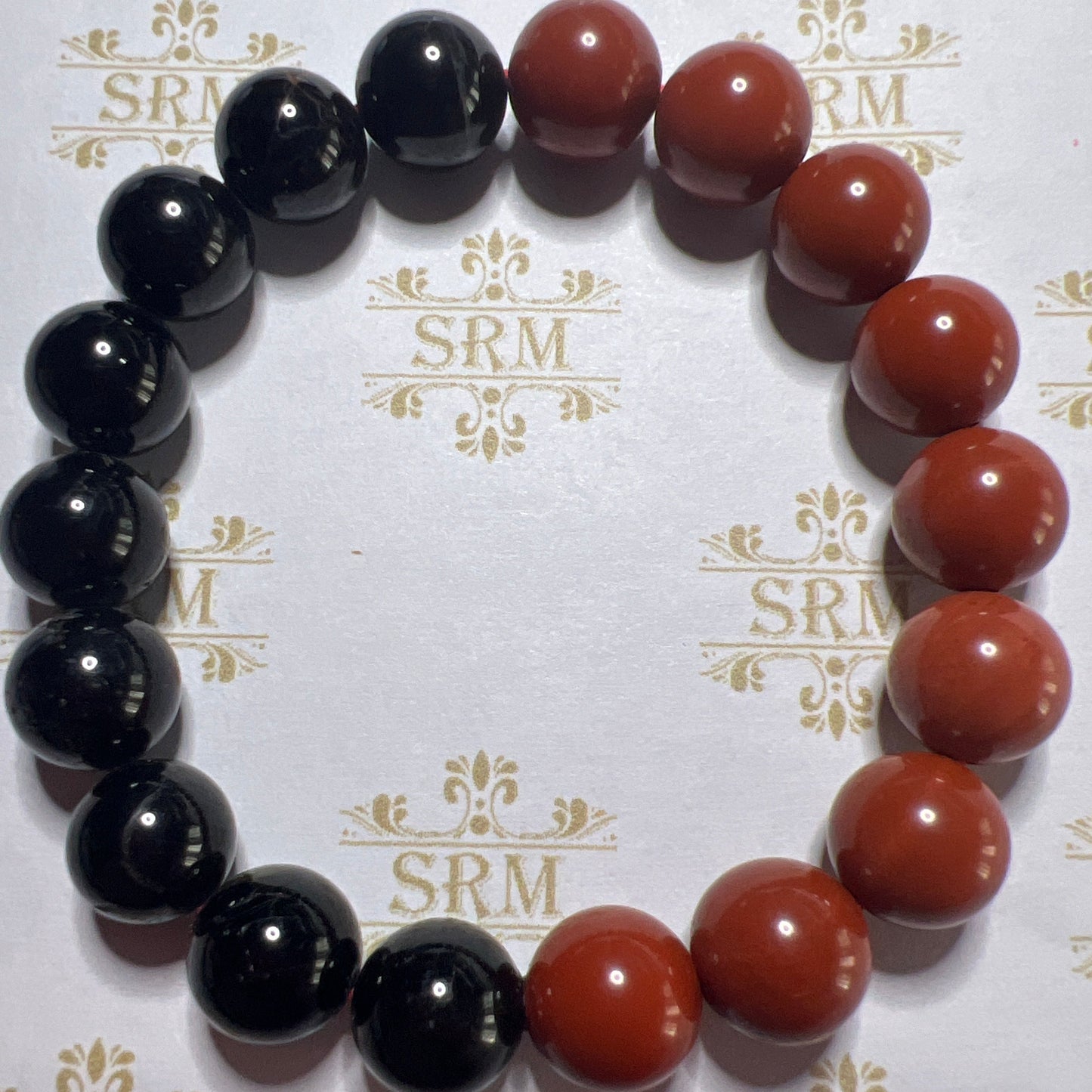 Bracelet : 10mm Black Obsidian + Red Jasper Mix, 6½”