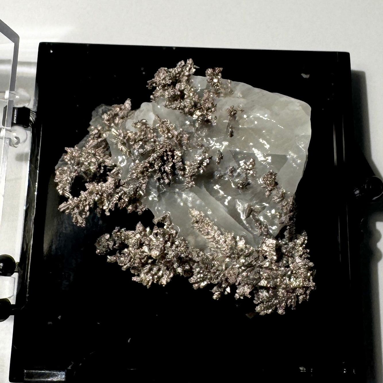 Crystal : Mounted : Native Silver on Calcite Display Specimen