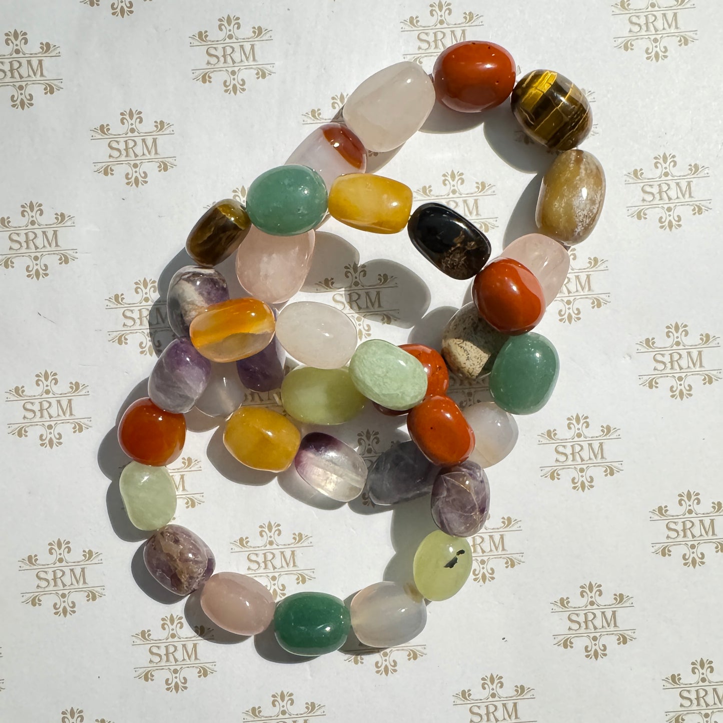Bracelet : Tumbled Gemstones, Dark Tones, ~6½"