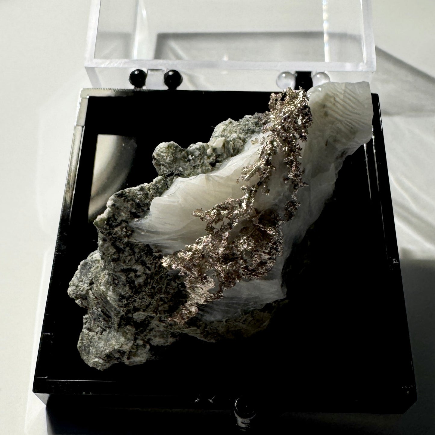 Crystal : Mounted : Native Silver on Calcite Display Specimen