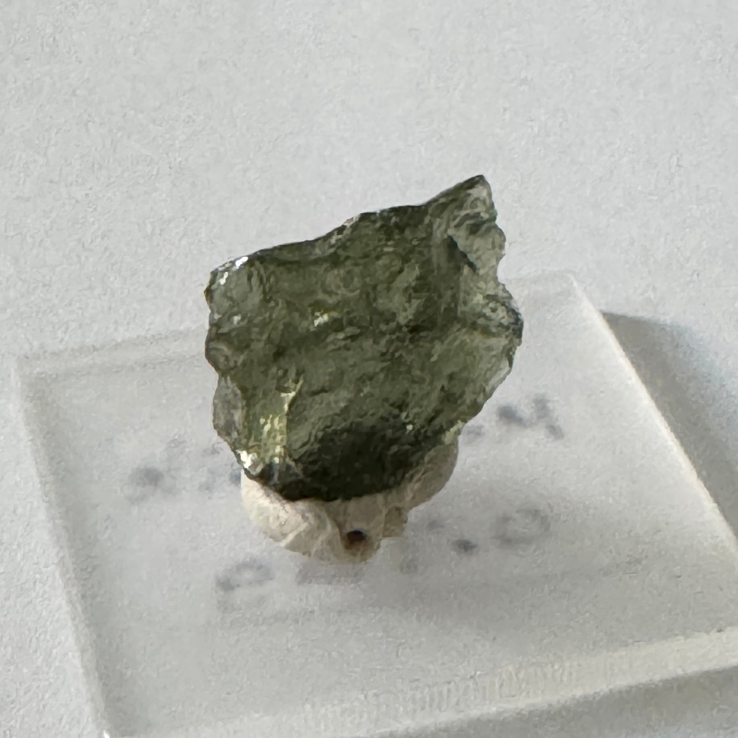 Rough : Mounted : Moldavite, less than 1 gram