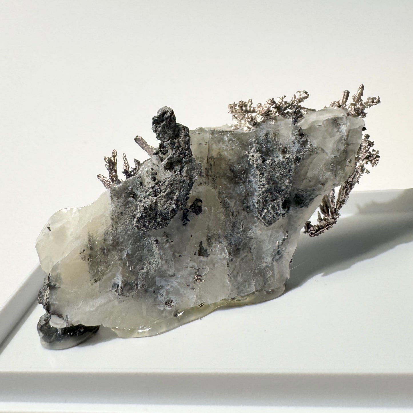 Crystal : Mounted : Native Silver on Calcite and Grey Matrix Display Specimen