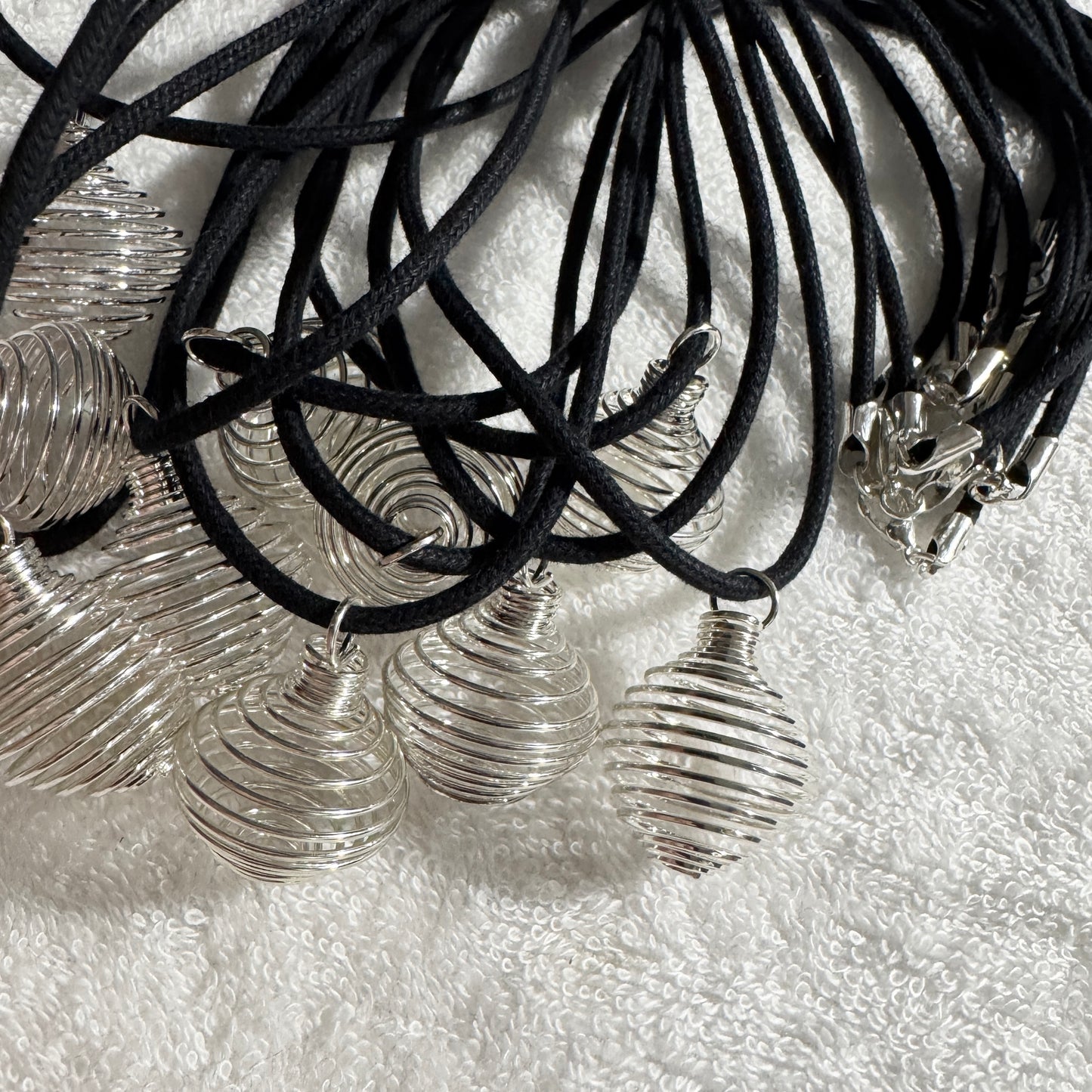 Necklace : Silver Cage Pendant and 20" Fabric Cord