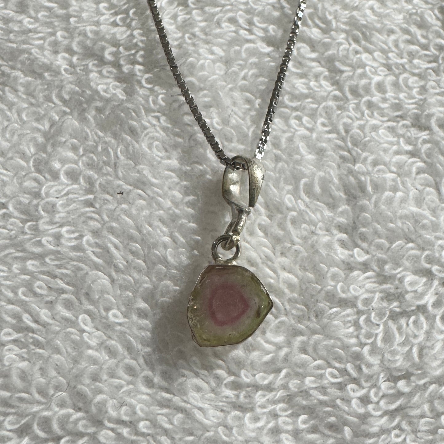 Necklace : 7mm/8mm Watermelon Tourmaline Pendant and 15" Sterling Chain