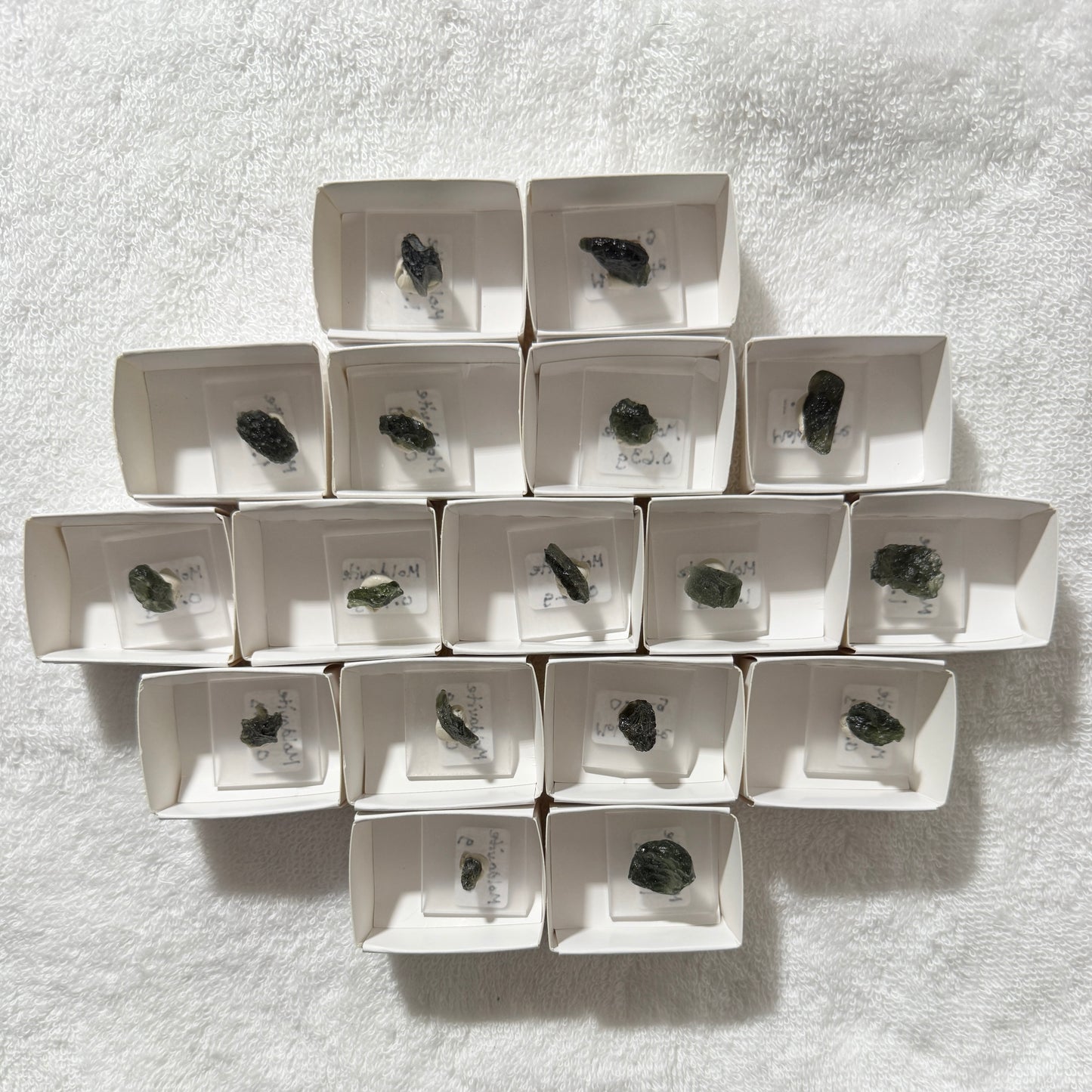 Rough : Mounted : Moldavite, over 1 gram