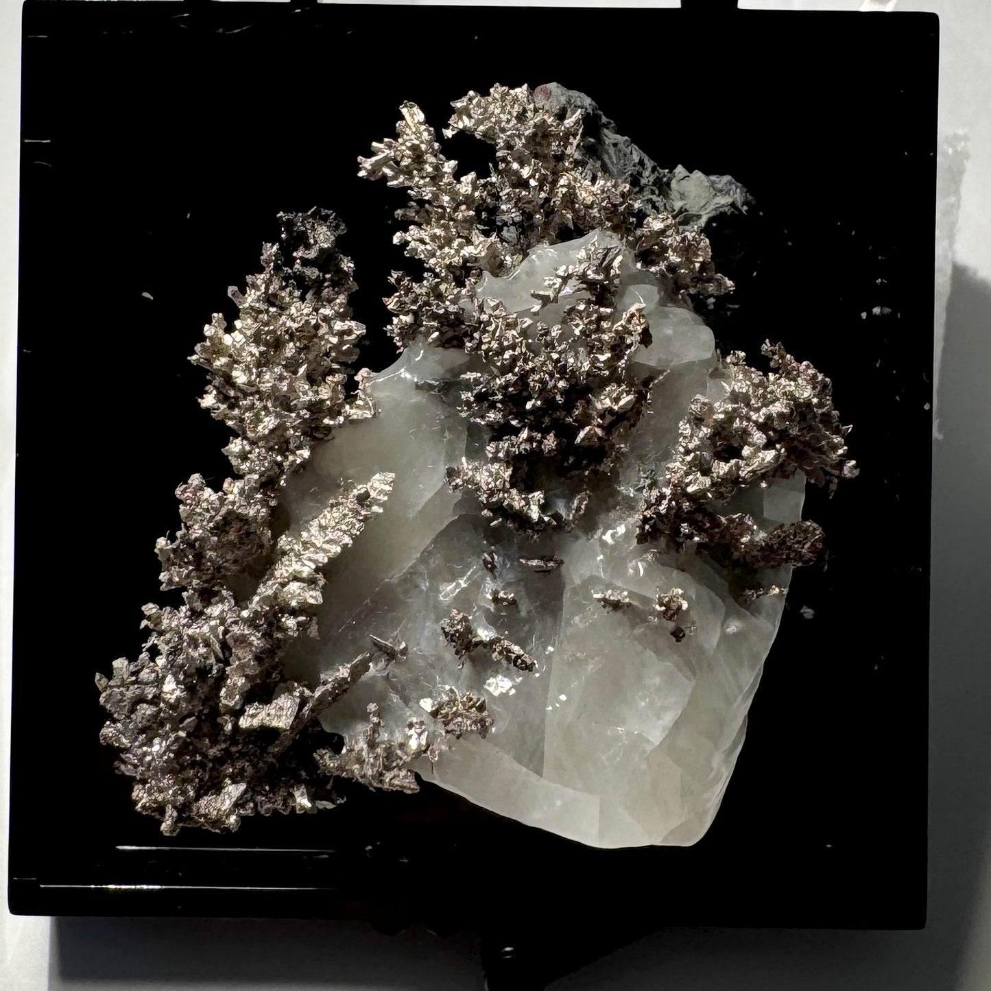 Crystal : Mounted : Native Silver on Calcite Display Specimen