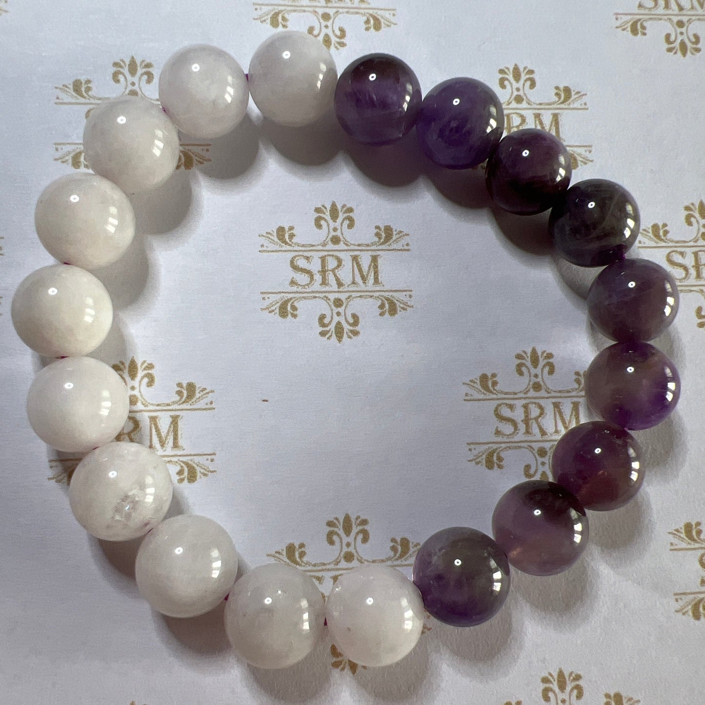 Bracelet : 10mm Chevron Amethyst + White Quartz Mix, 6¼”