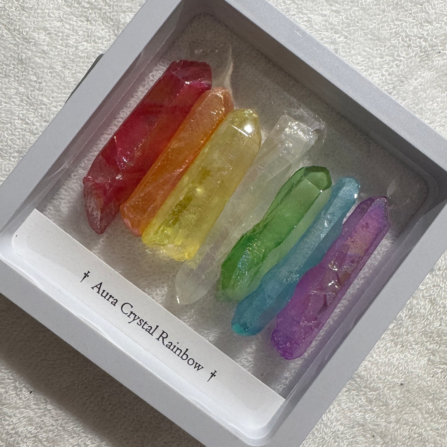 Framed : Crystal : Aura Crystal Rainbow in 4” see-through frame