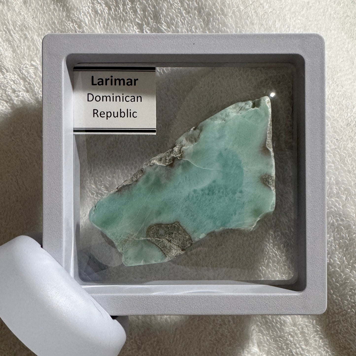 Framed : Slab : Larimar in 3.5” see-through frame