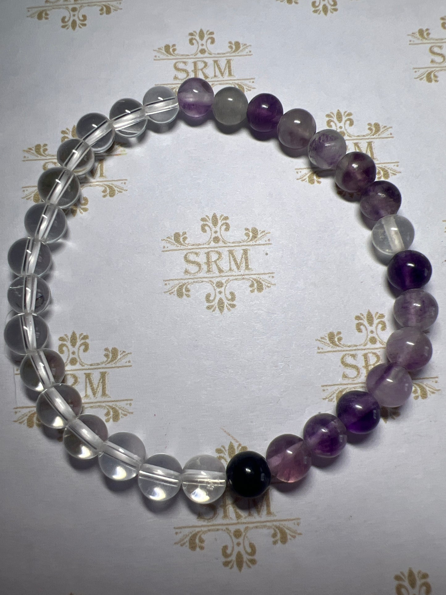 Bracelet : 6mm half Amethyst + half Clear Quartz : 6½”