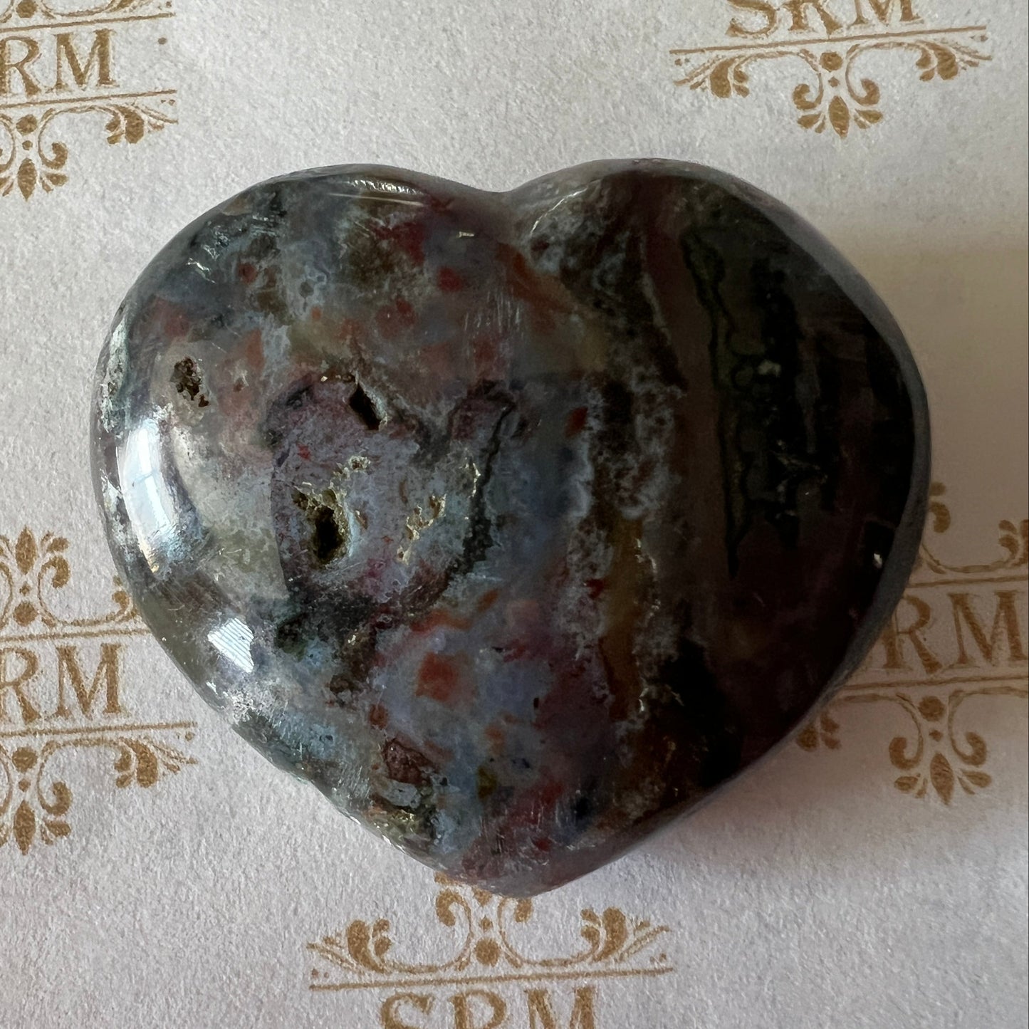 Carved : Ocean Jasper Heart, ~1.5"