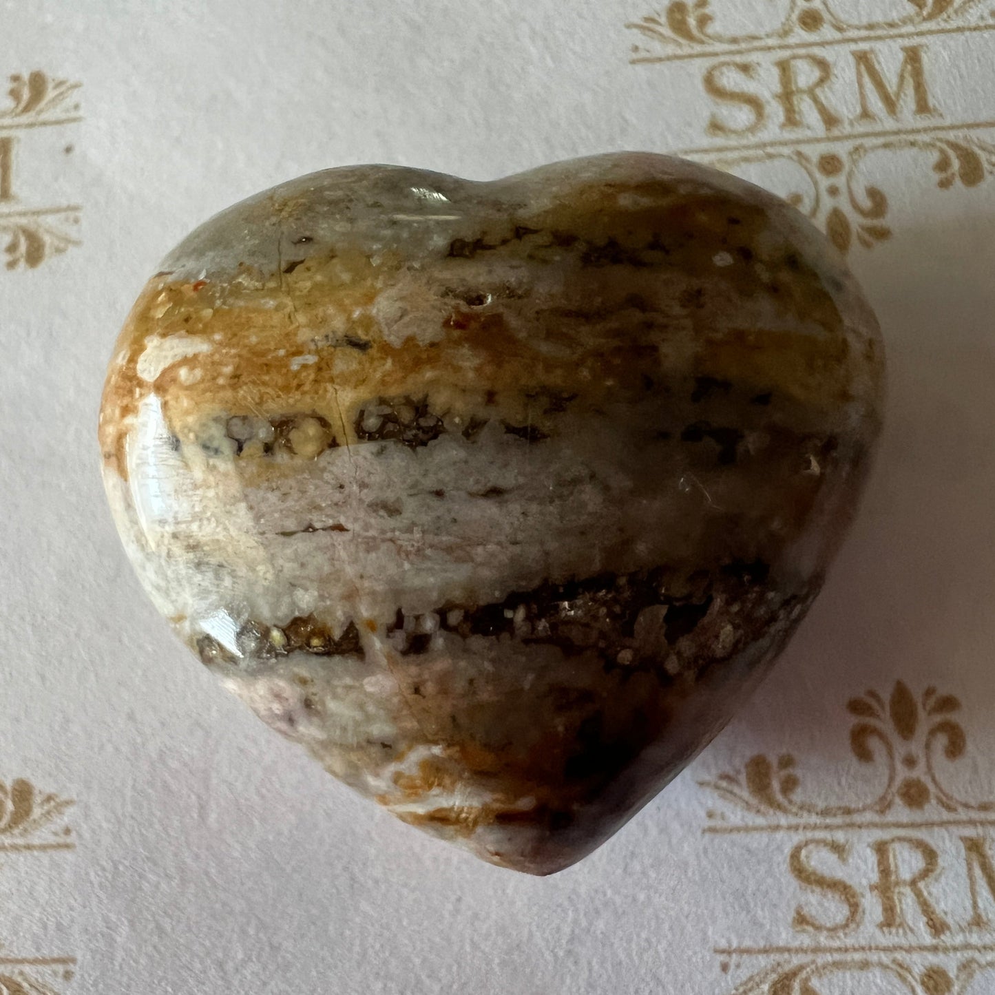 Carved : Ocean Jasper Heart, ~1.25"