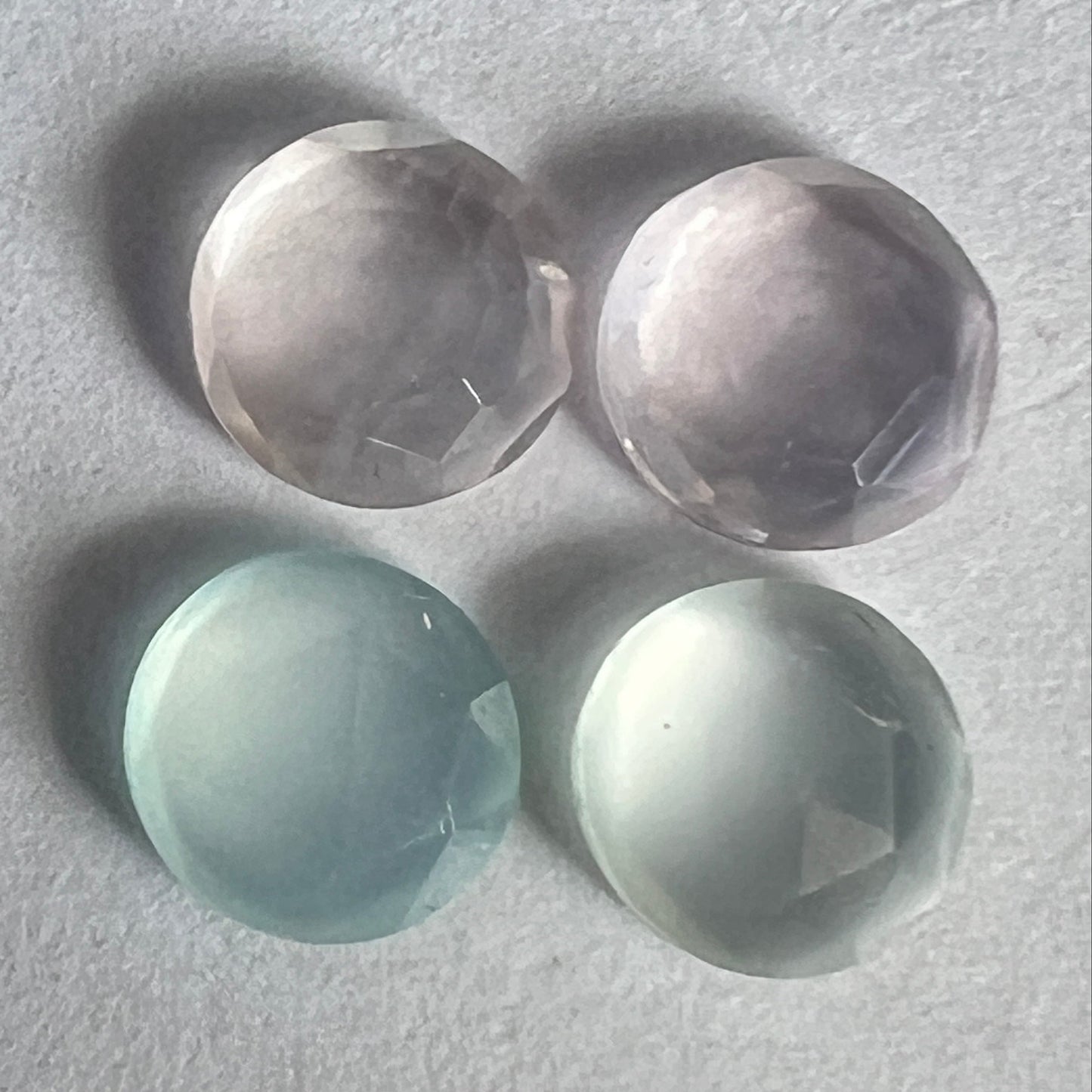 Chalcedony and Rose Quartz, Faceted, Round, 6mm, 4 pieces