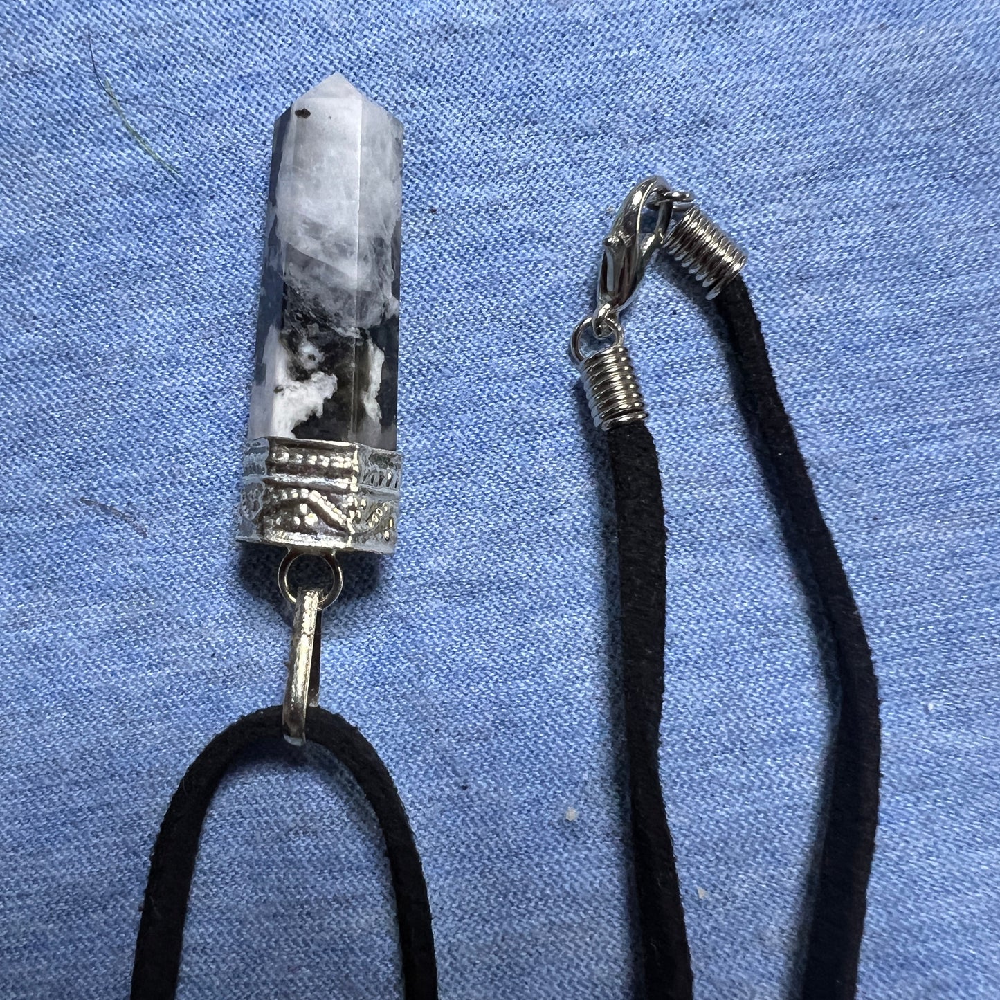 Necklace : Rainbow Moonstone on Black Faux Suede. Choice!