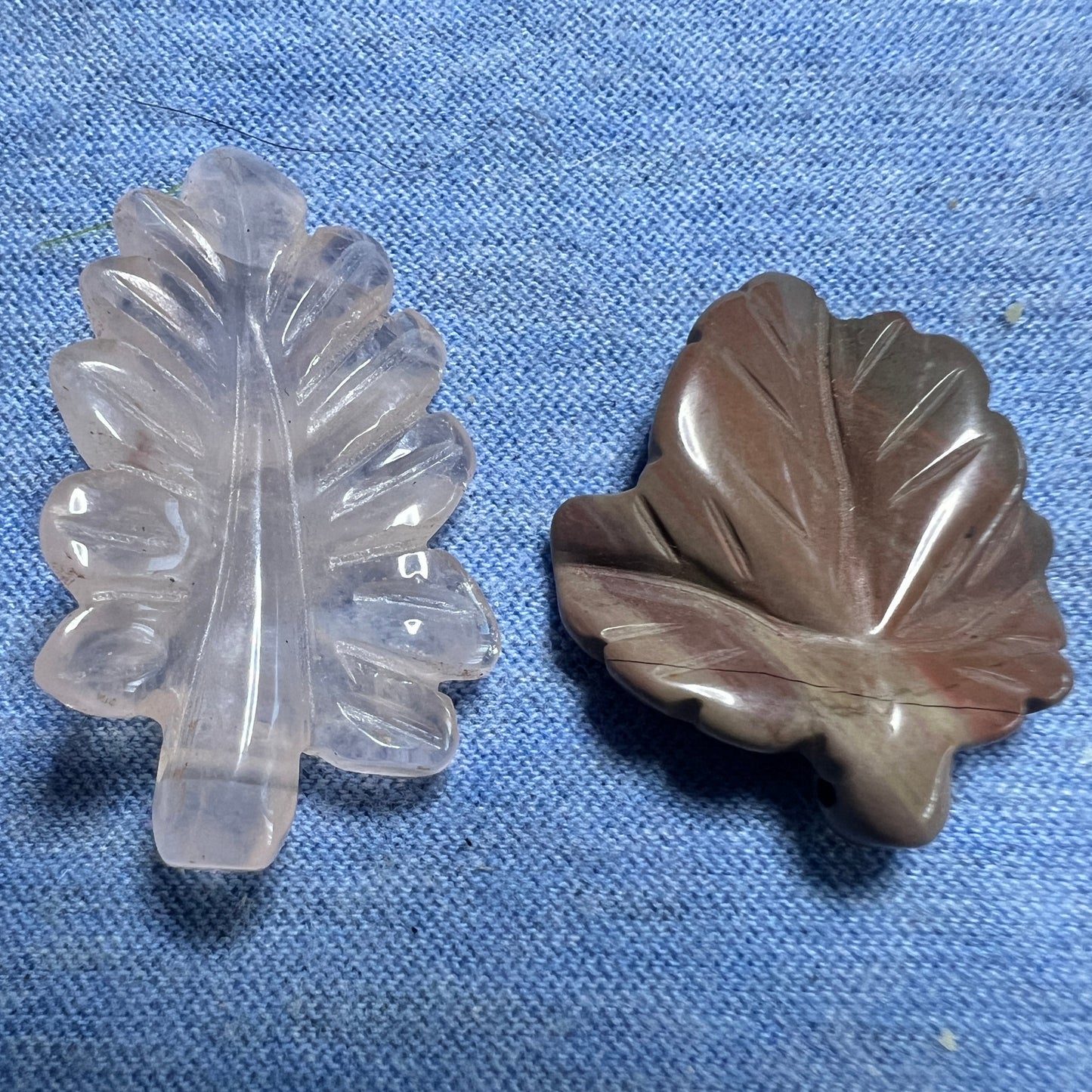 Bead : Jasper and Rose Quartz, Leaf Shape. Choice!