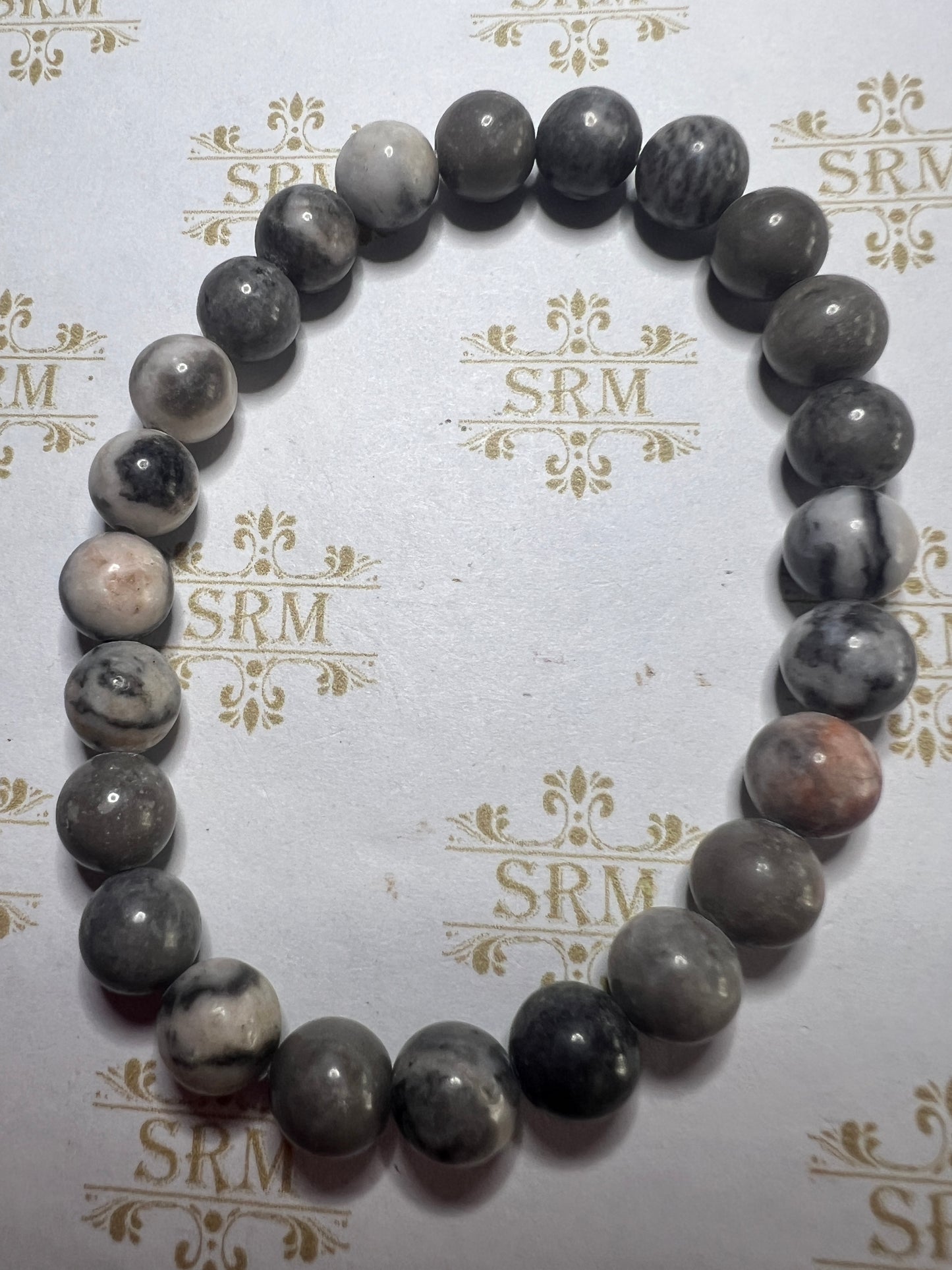 Bracelet : 8mm Zebra Jasper. 6½”.