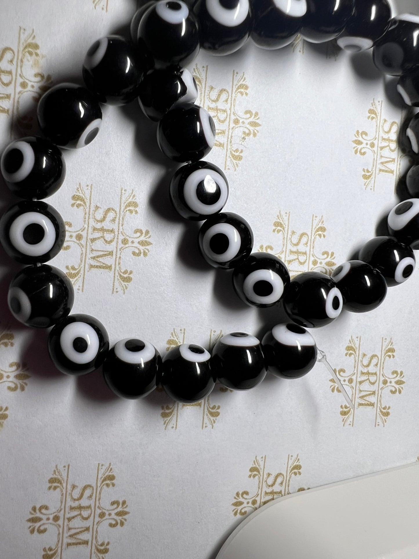 Beads : Glass Evil Eye : Black : 10mm