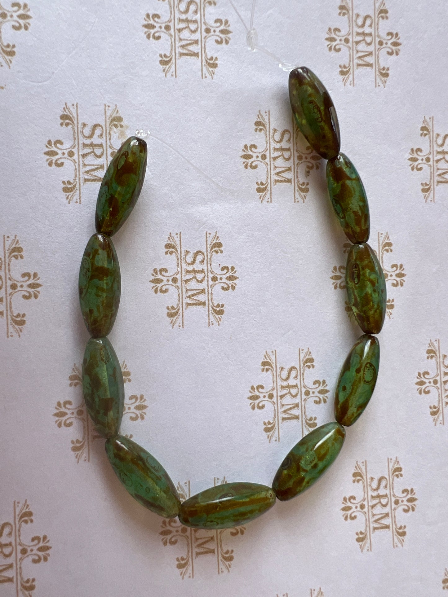 Beads : Czech Glass : Oval Mottled UV Green/Brown.