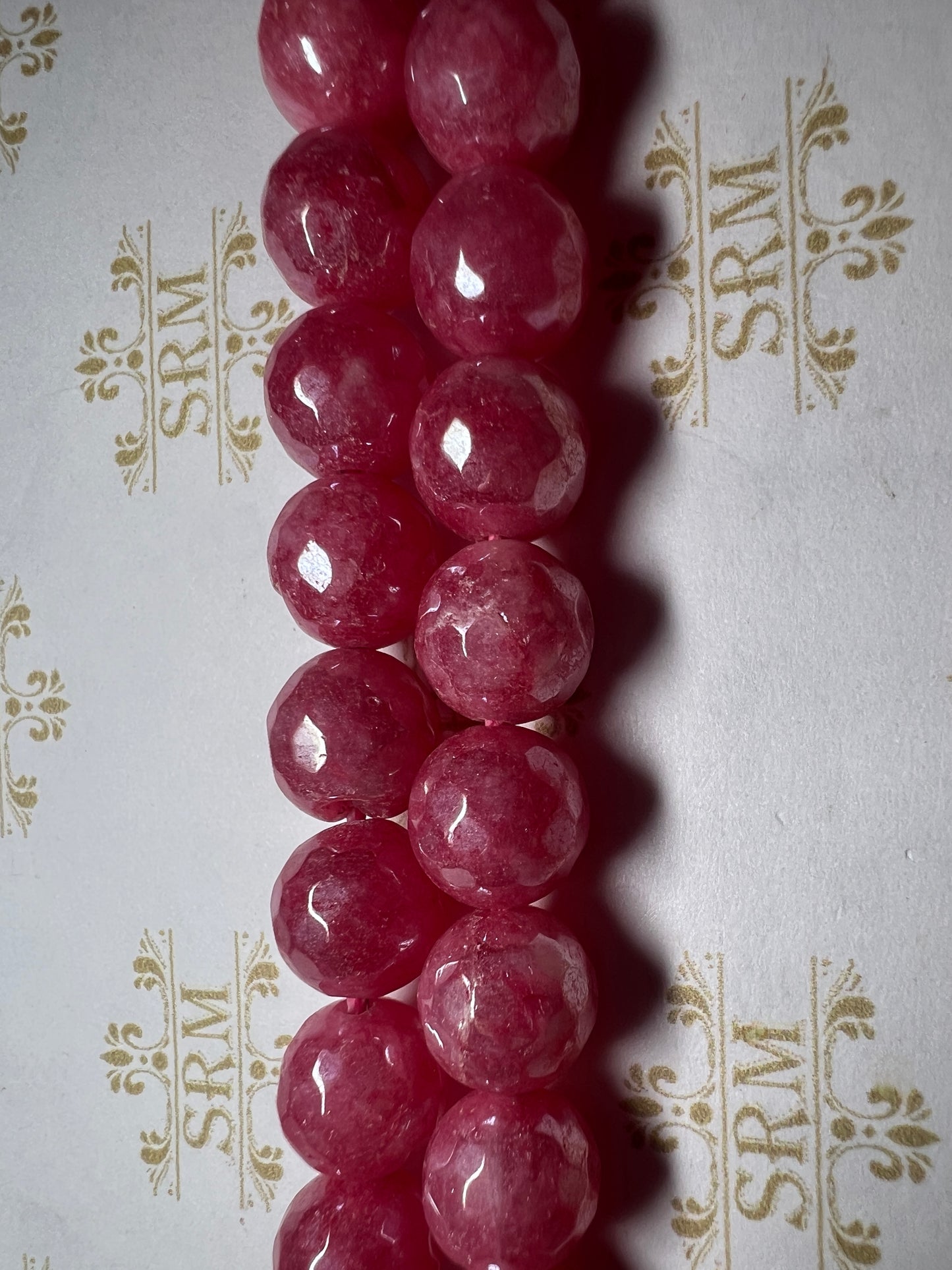 Beads : Medium Pink Agate : Faceted : Electroplated : 10mm