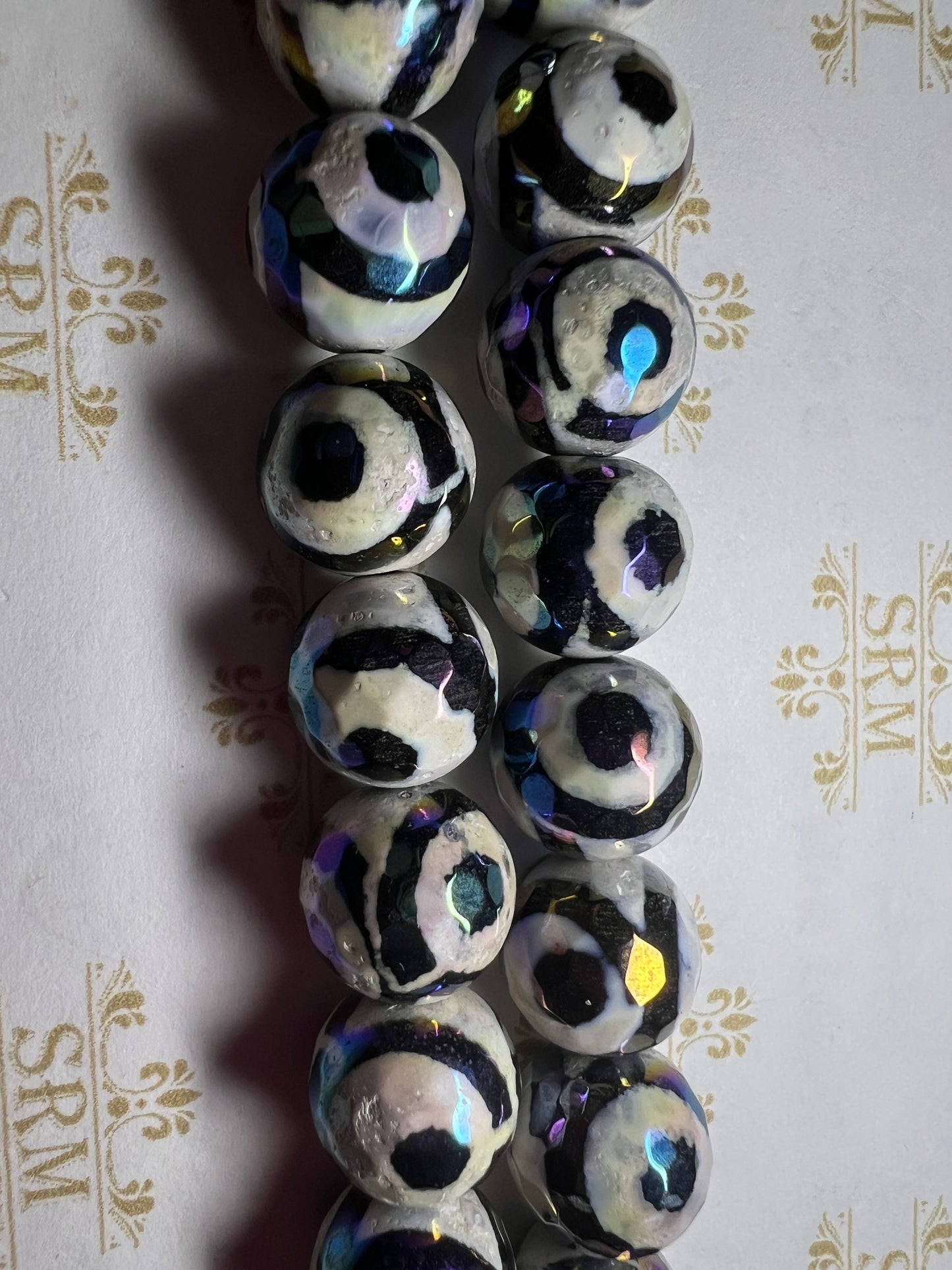 Beads : Tibetan Agate : Black Eye : Faceted : Electroplated : 12mm
