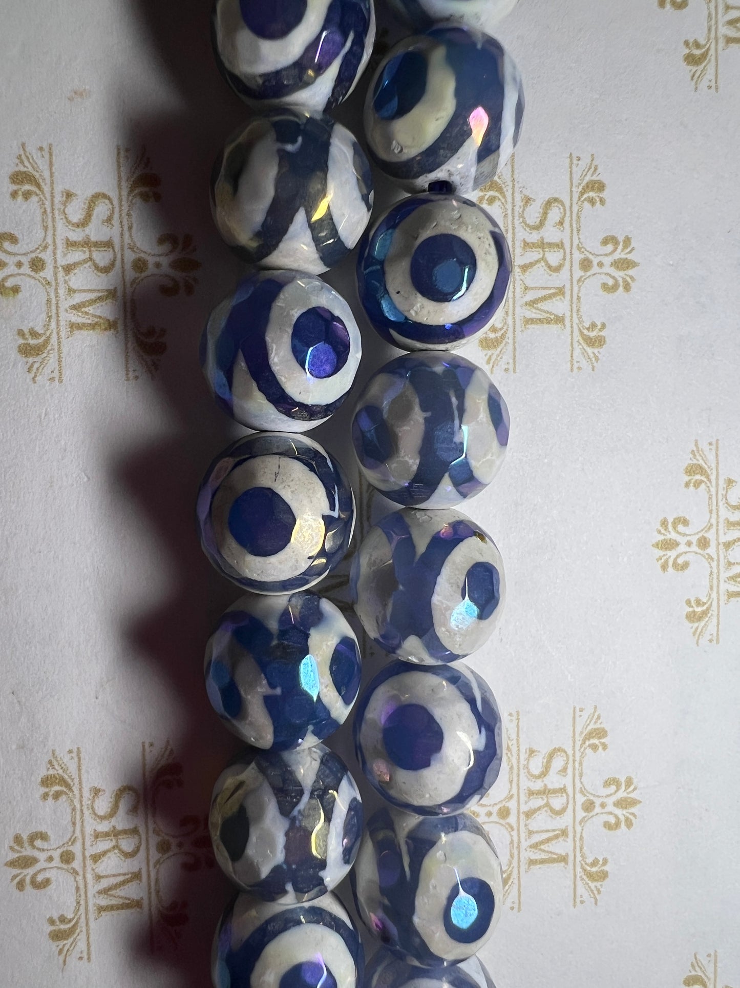 Beads : Tibetan Agate : Blue Eye : Faceted : Electroplated : 12mm