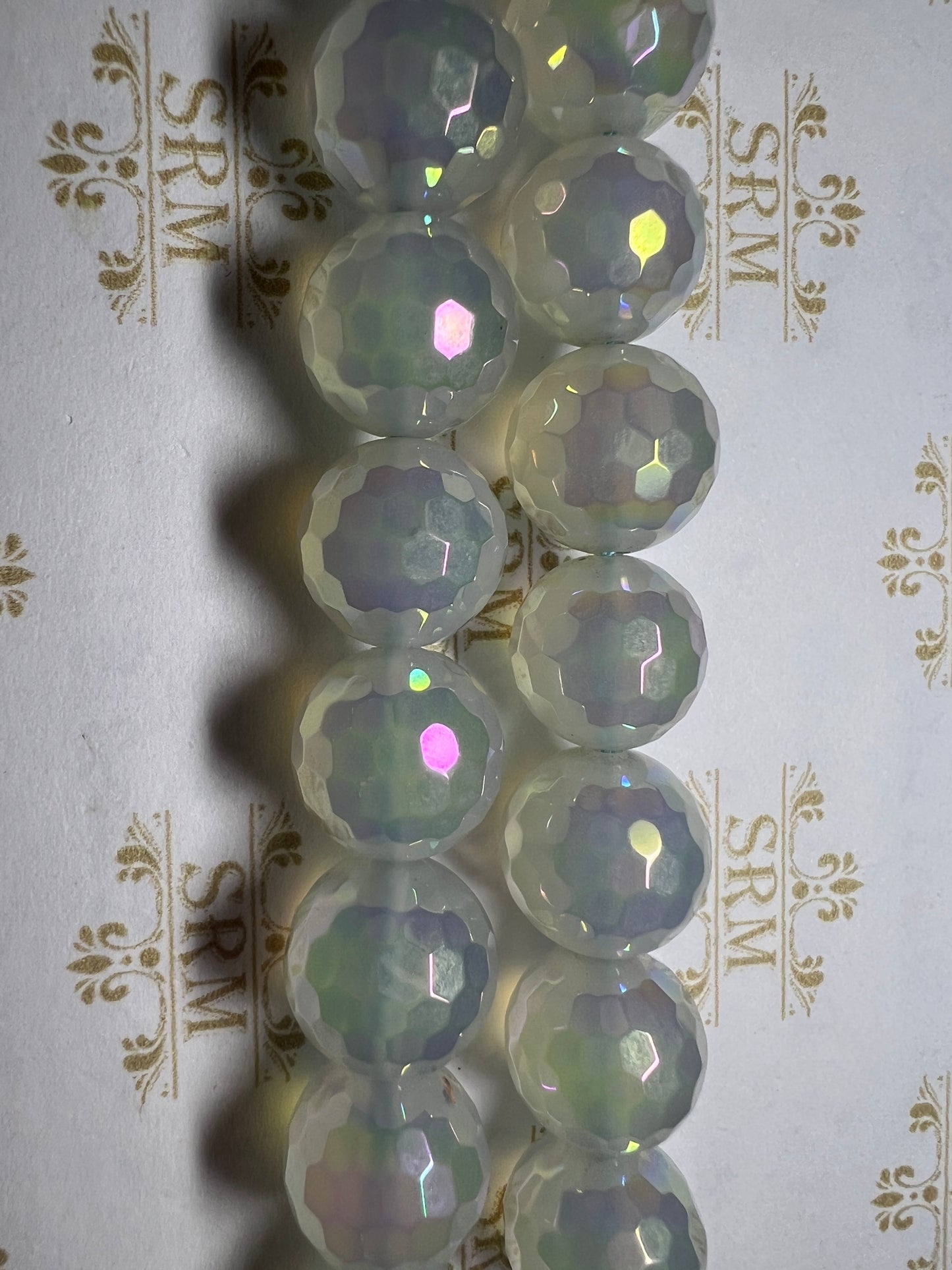 Beads : Clear Agate : Faceted : Electroplated : 12mm