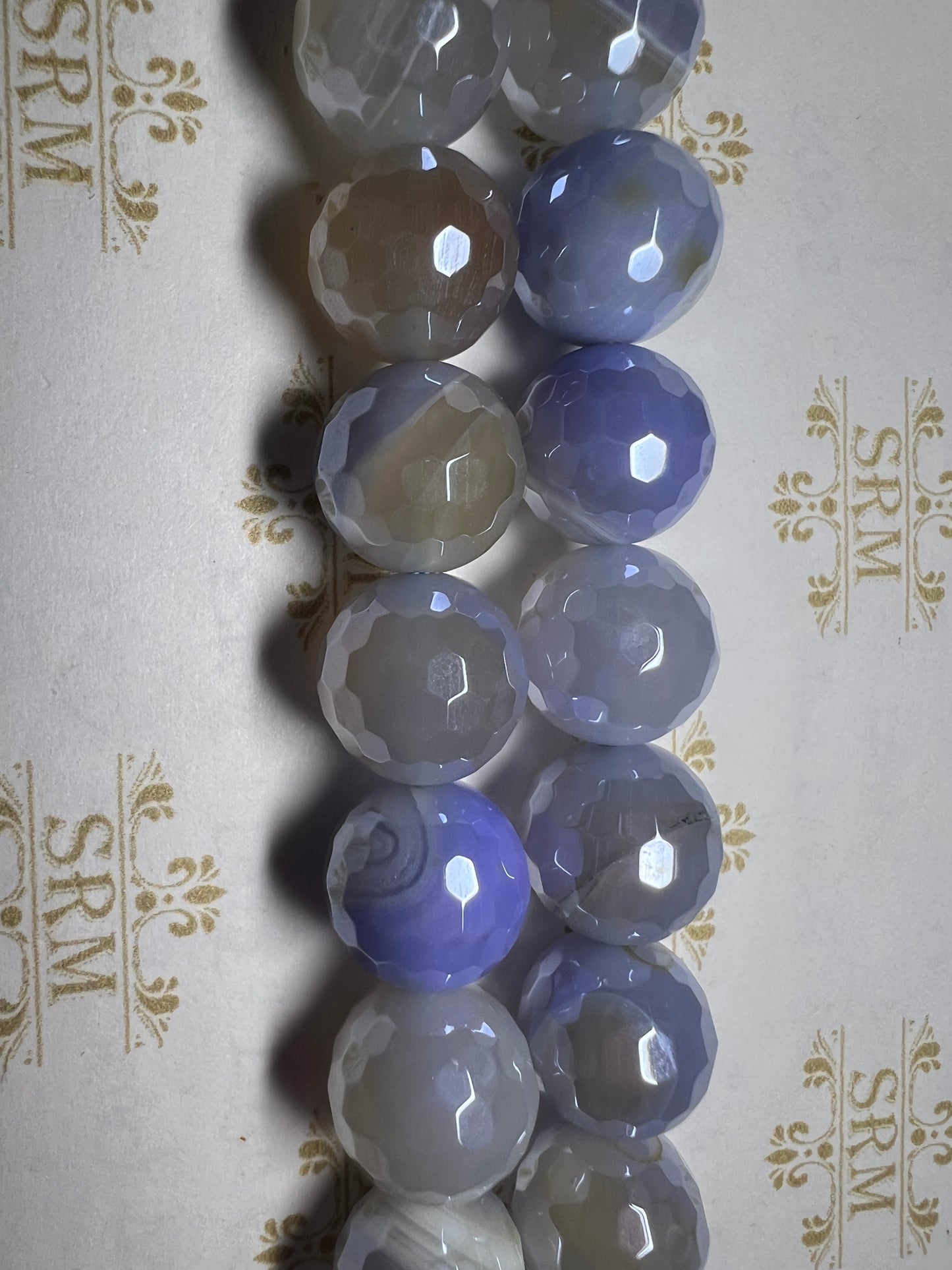 Beads : Blue/Cream Agate : Faceted : Electroplated : 10mm, 12mm. Choice!