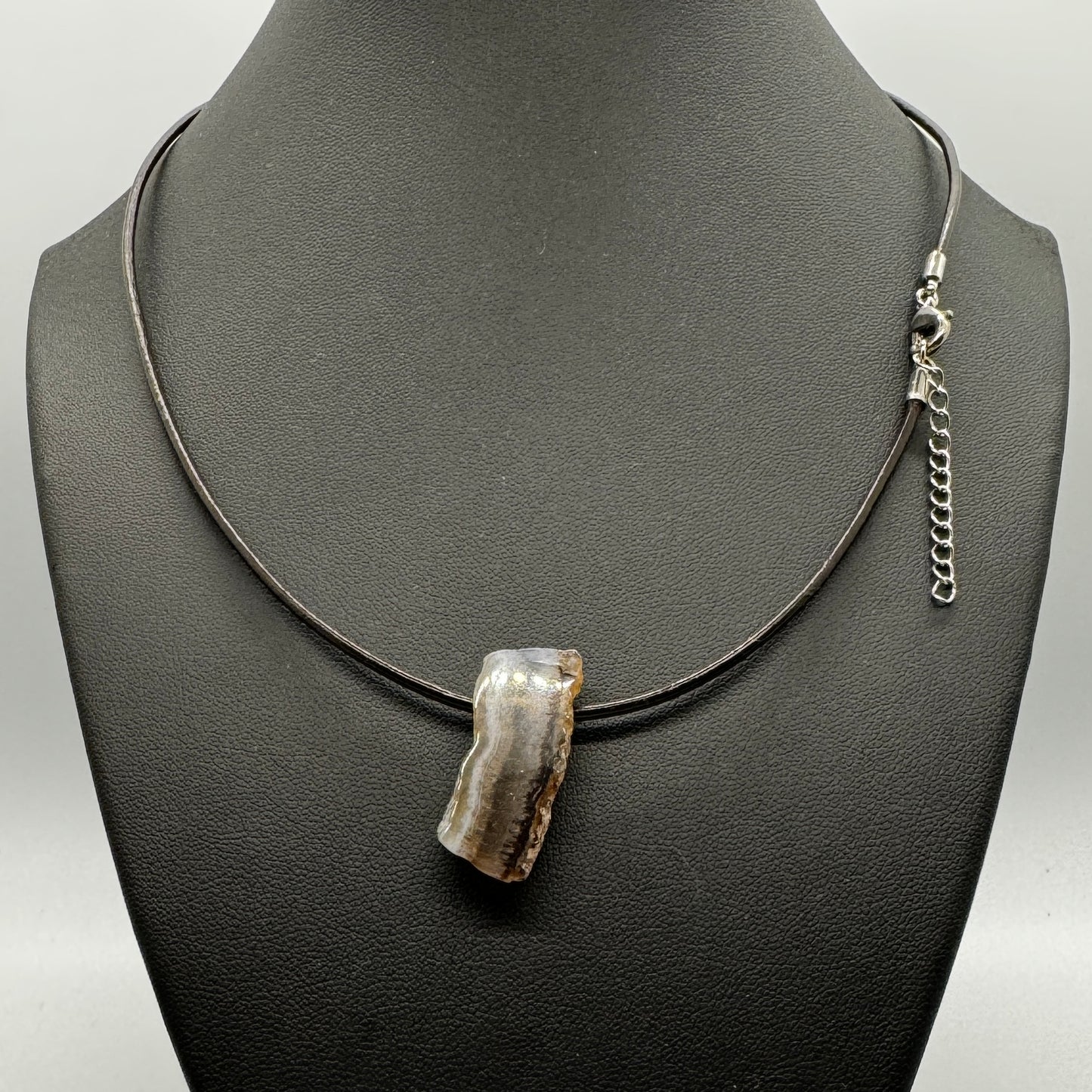 Necklace : Brown Agate Slice on Leather