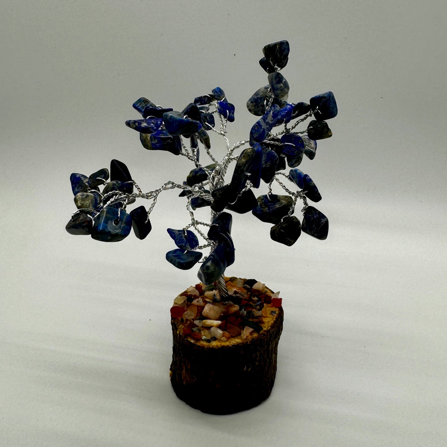 Tree : Lapis Lazuli Wire Tree on Wood base, 4"