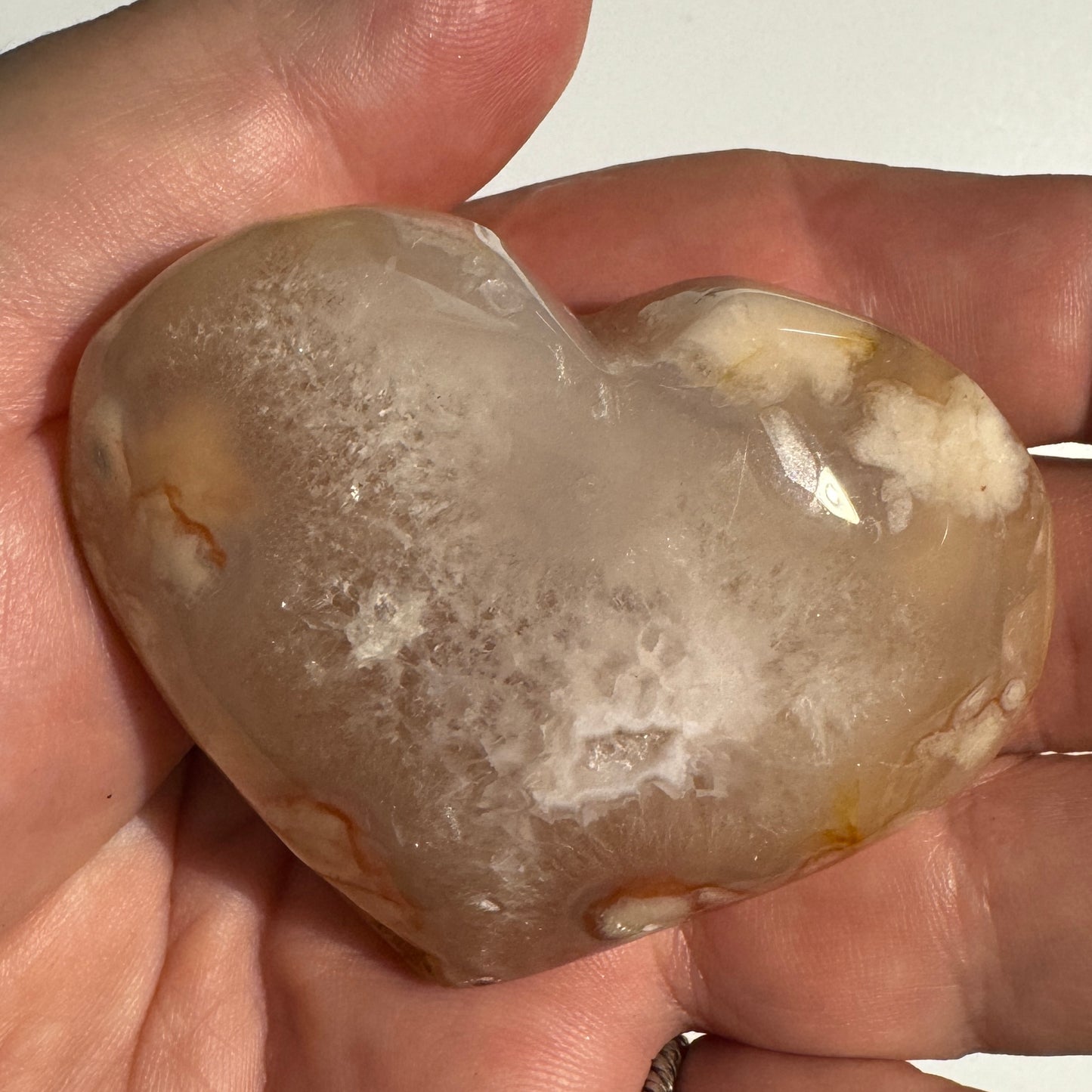 Carved : Flower Agate Heart