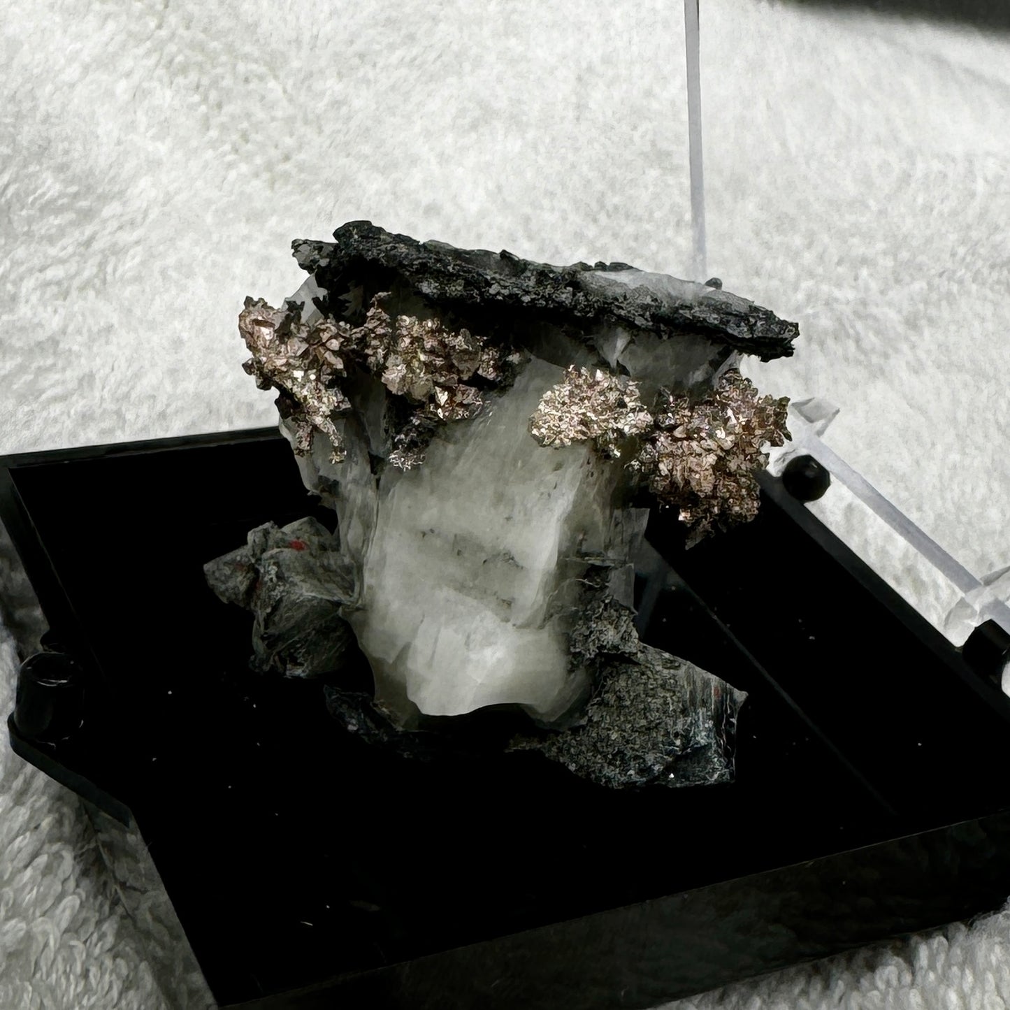 Crystal : Mounted : Native Silver on Calcite Display Specimen